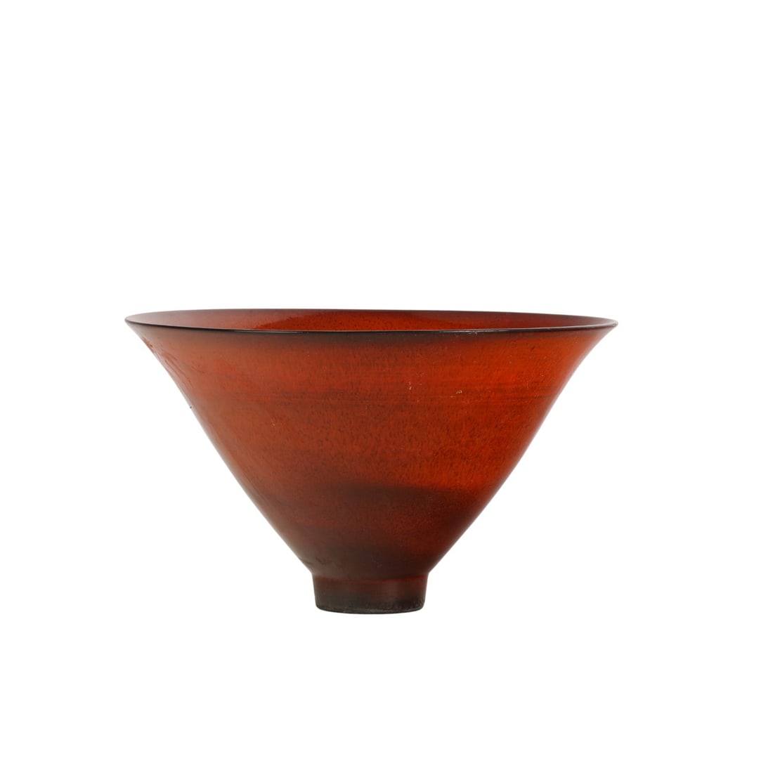James Lovera 1928-2015 Studio Art Pottery Bowl: James Lovera (American, 1920-2015), studio crafted bowl. Wheel thrown in manner with wide flaring sides and narrow foot, covered in a reddish brown glaze with subtle tonal variation. Signed Lovera to