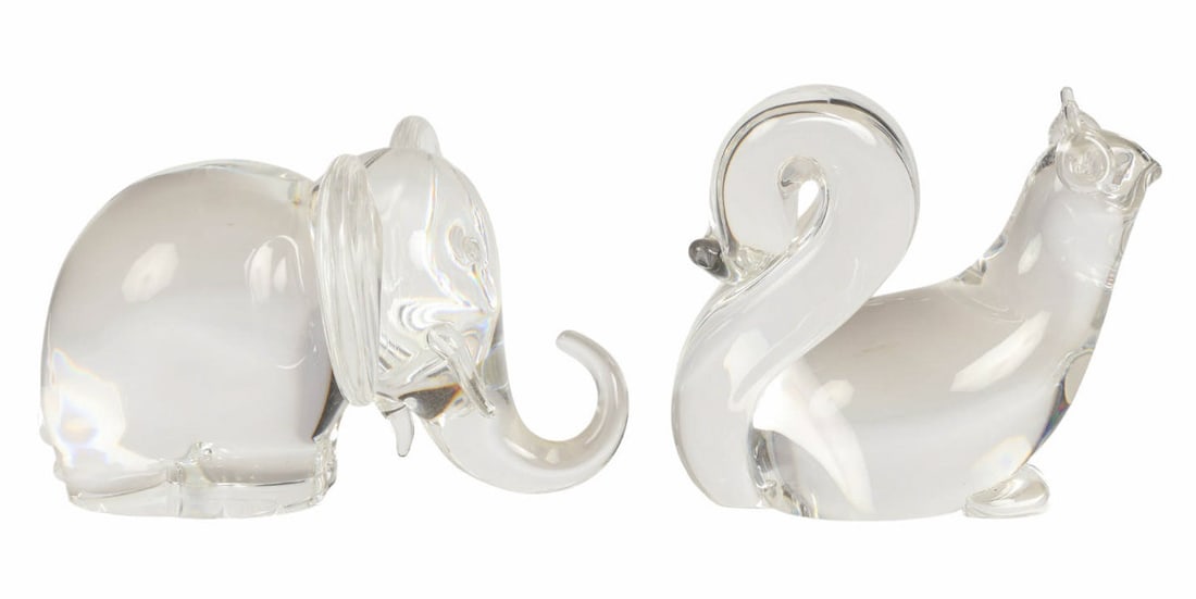 Steuben Crystal Elephant & Squirrel Sculpture LOT (1 of 9)