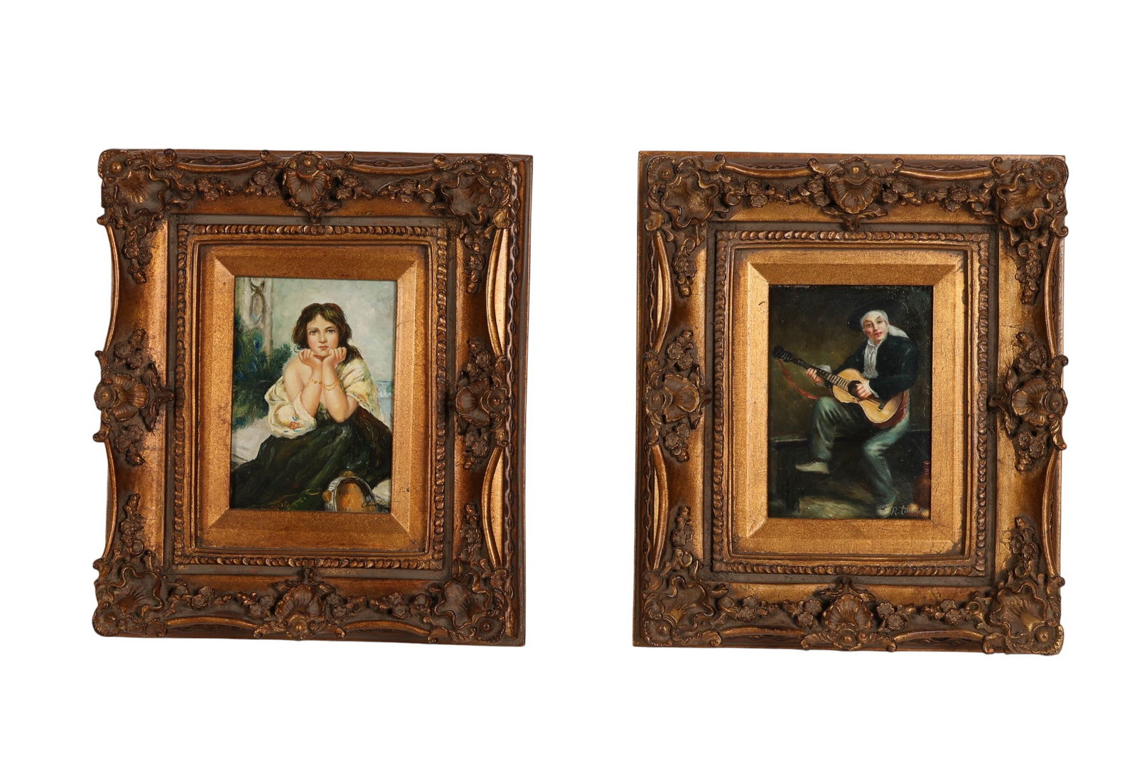Figural Antique Style Oil Paintings SIGNED 2pc LOT (1 of 8)