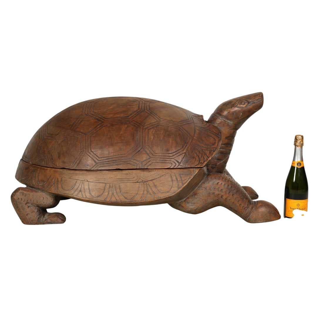 Hollywood Regency Oversized Carved Wood Tortoise - 2