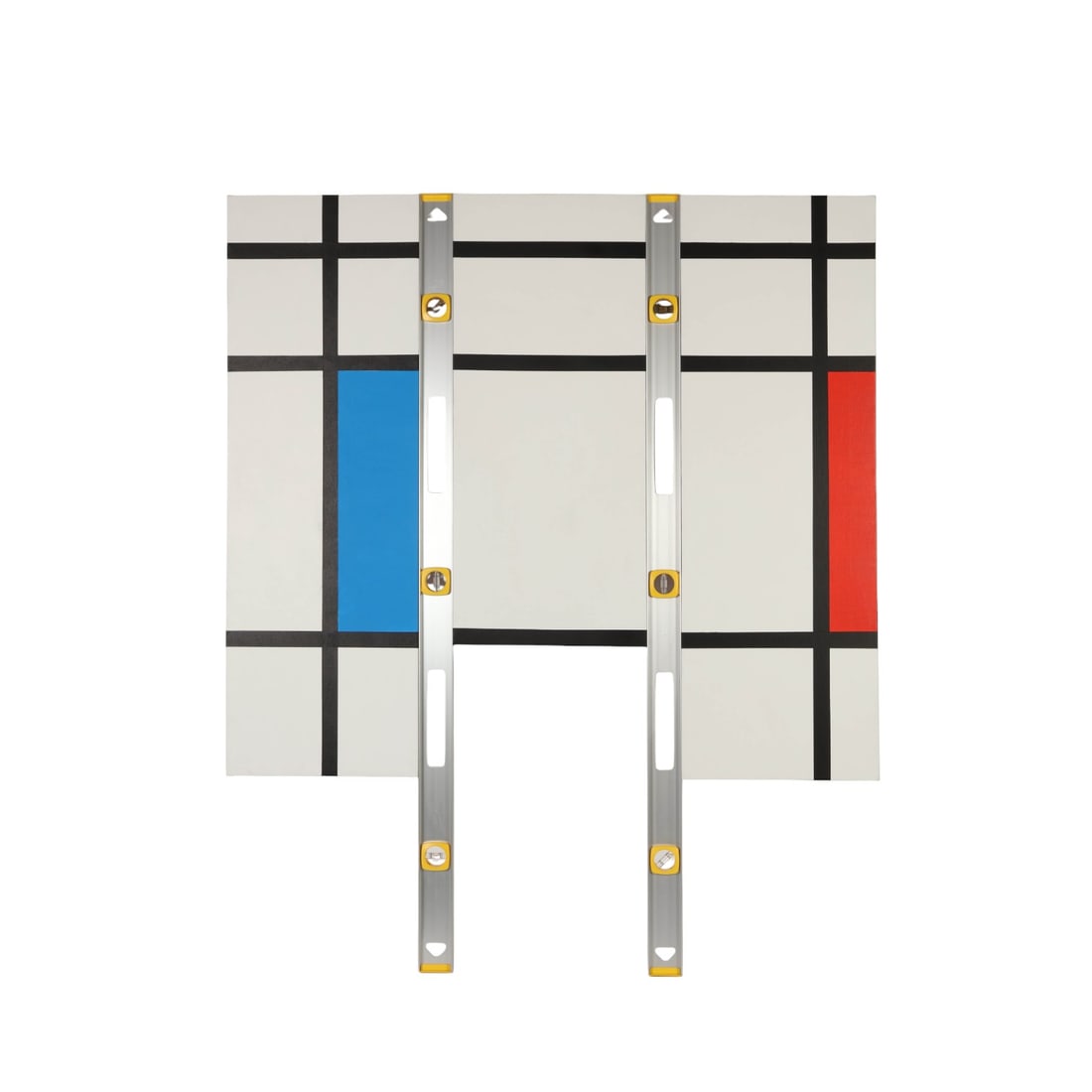 Adan Vallecillo b.1977 Provocation IV Modern Art: Adan Vallecillo (Honduran, born 1977), Provocation IV (2011), from the series Provocations to Mondrian. Mixed media work composed of acrylic on canvas with two attached levels featuring spirit levels