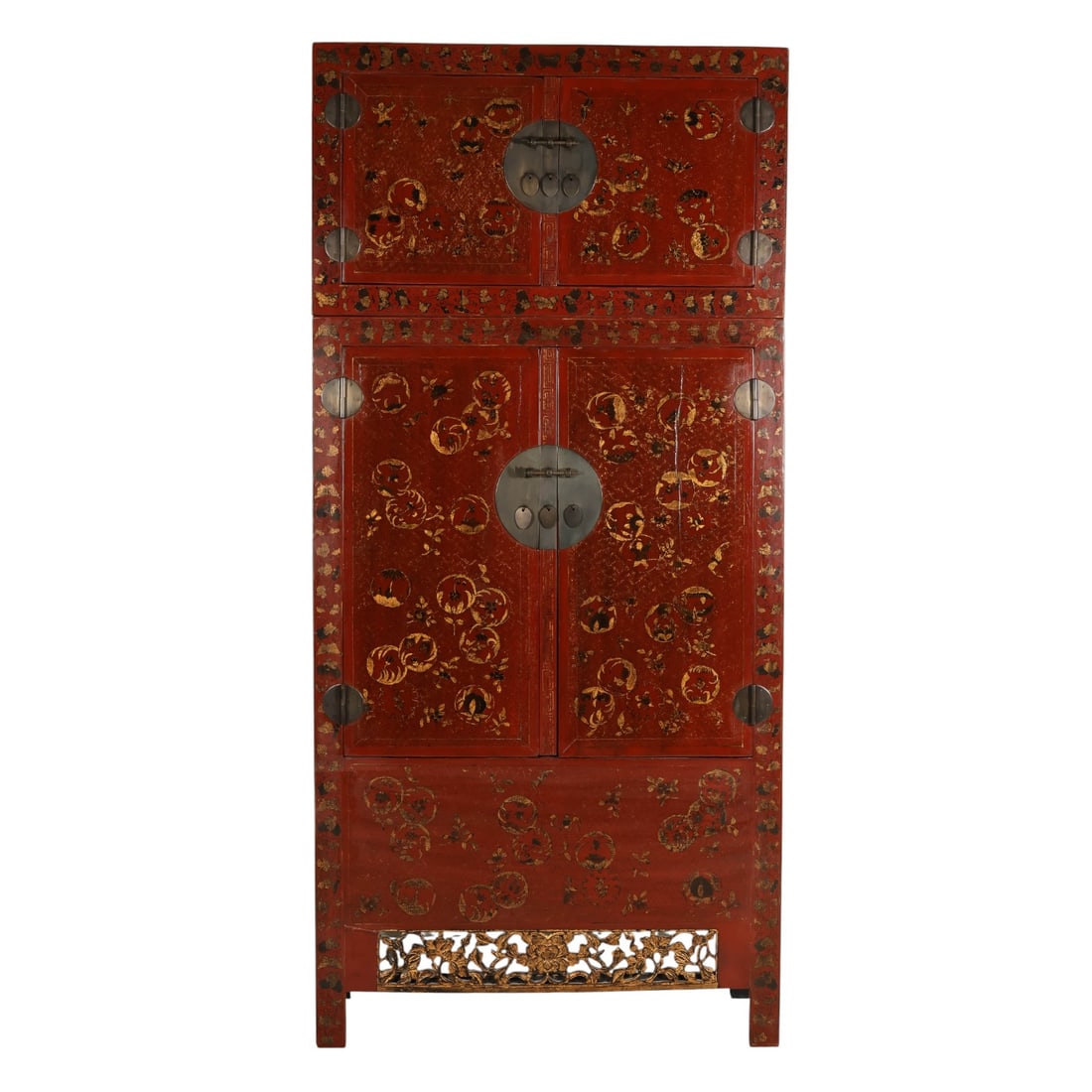 Chinese Antique Tall Red Lacquered Wedding Cabinet (1 of 15)