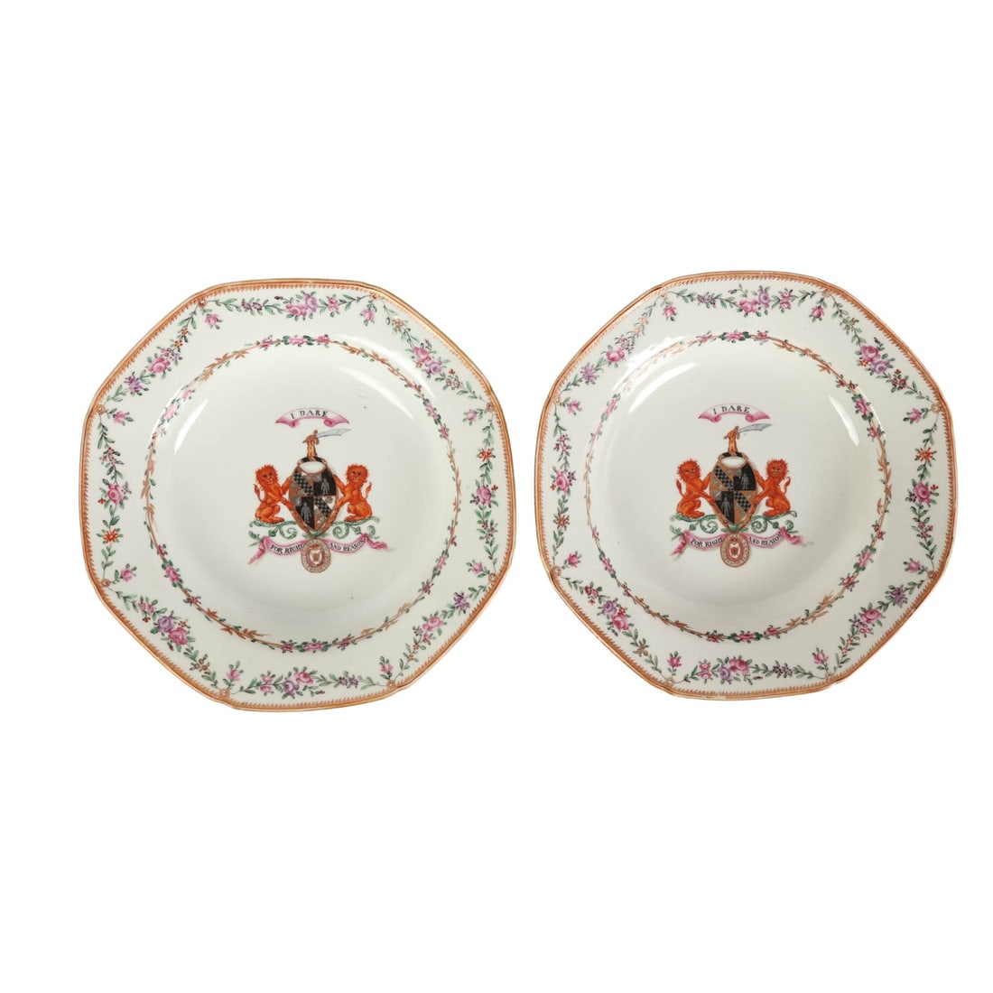 Chinese Export Pair Porcelain Armorial Soup Bowls (1 of 7)