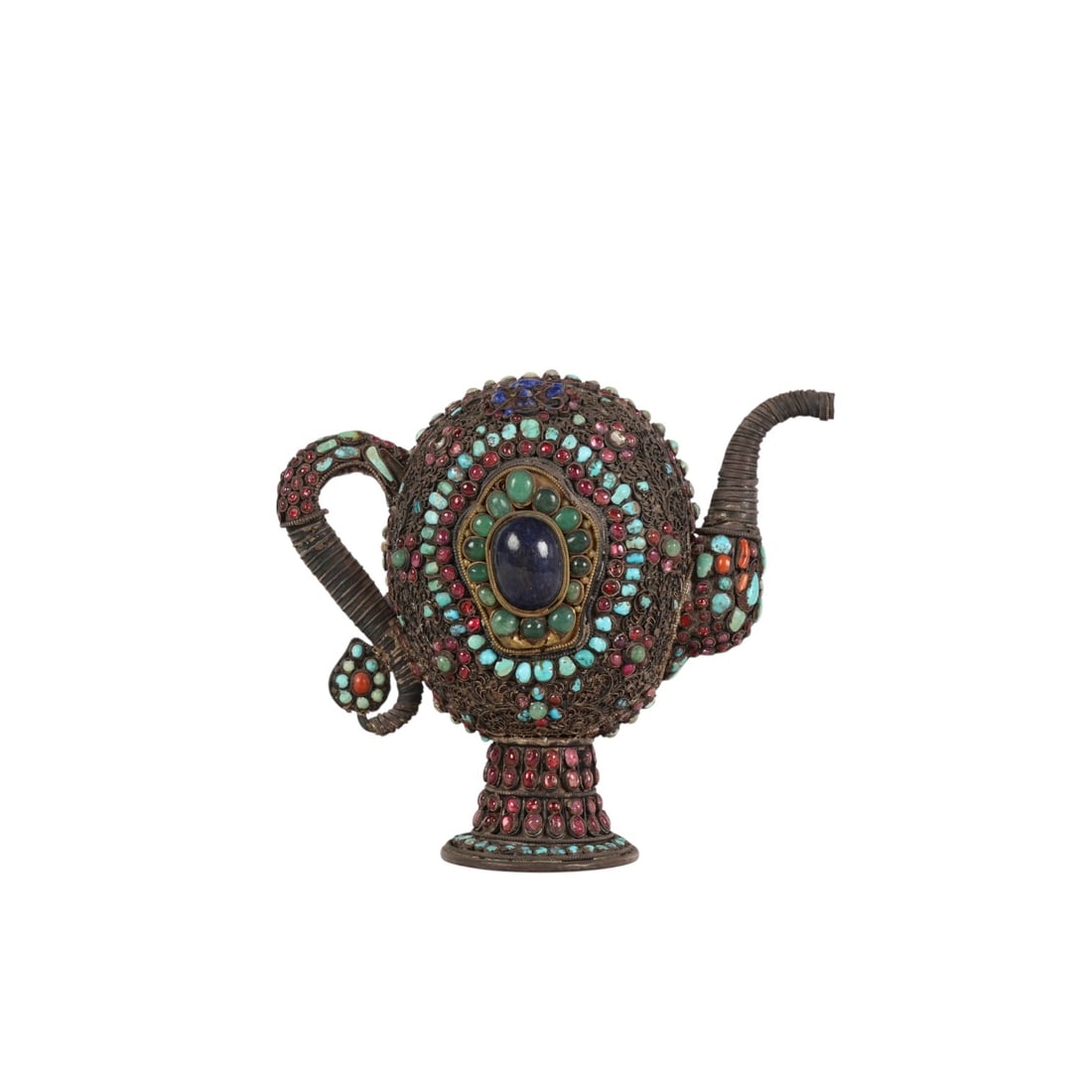 Chinese Jeweled Silver Ewer Form Ceremony Object (1 of 8)