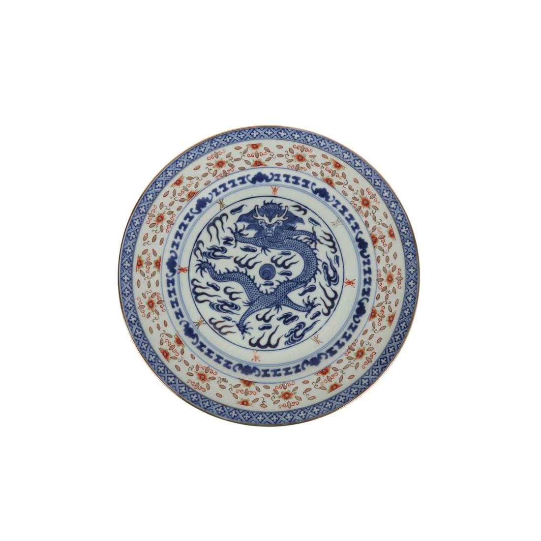Chinese Rice Grain Porcelain Blue Dragon Plate SET (1 of 9)