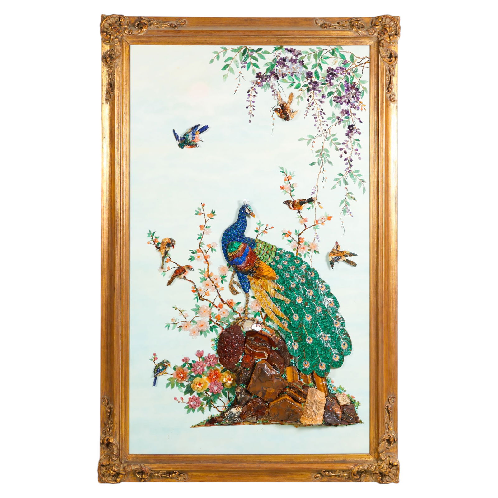 Chinese Inlaid Natural Gemstone Peacock Plaque (1 of 13)