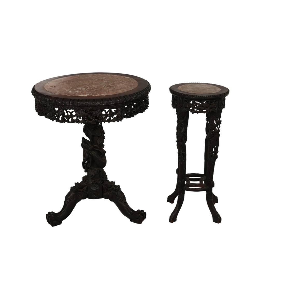 Chinese Export Marble Top Wooden Table & Pedestal (1 of 9)