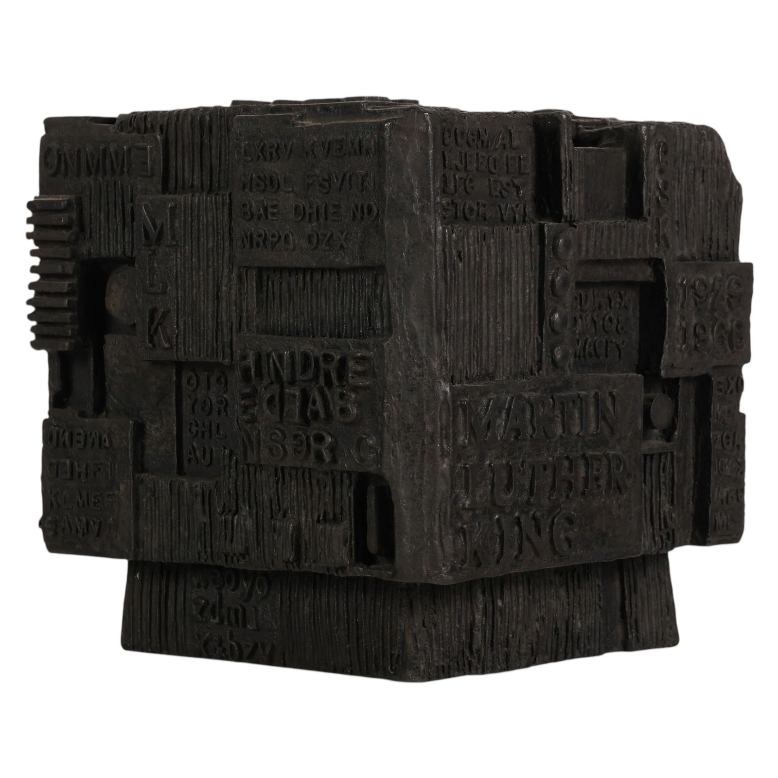 Bill Tarr 1925-2006 Bronze MLK Sculpture Marquette: William Bill Tarr (American, 1925-2006), an abstract sculptural MLK maquette representing the artists monumental self-weathering steel cube memorial to Martin Luther King, Jr. in New York City. The co