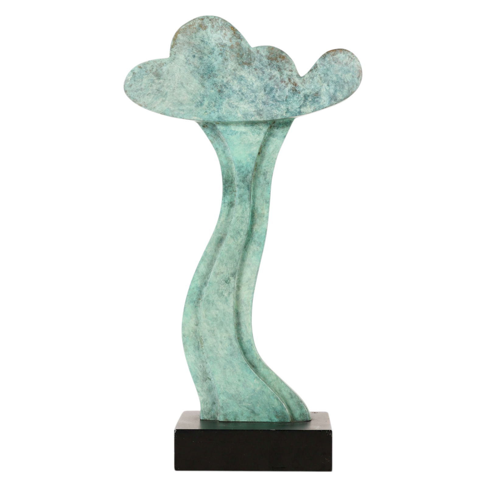 Hans Van De Bovenkamp b.1938 Bronze Clouds 2000: Hans Van De Bovenkamp (Dutch-American, born 1938), Clouds, 2000, a patinated bronze abstract sculpture featuring a vertically rising, stylized form suggestive of atmospheric motion and spiritual ascen