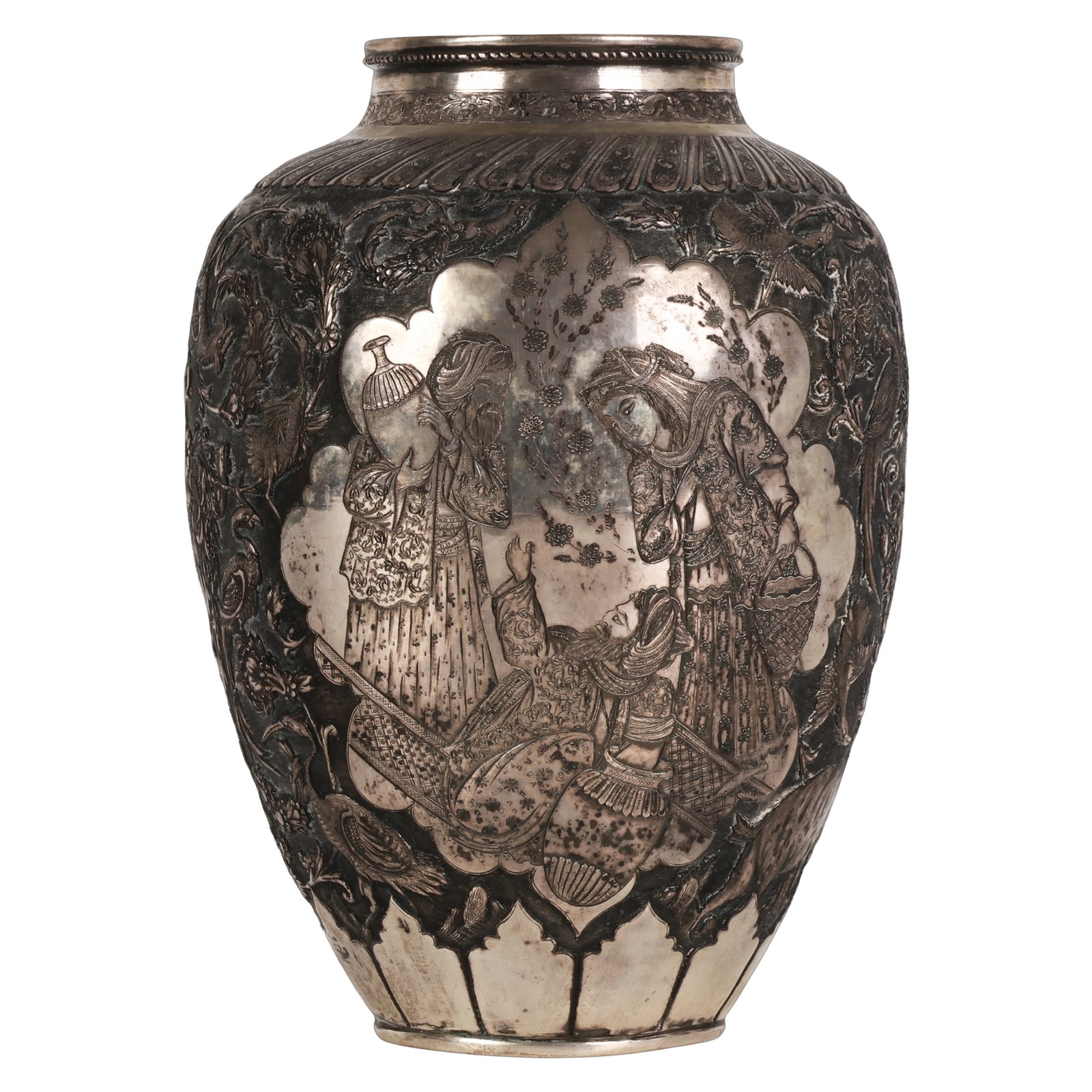 Persian Silver Repousse Figural Court Vessel 755g. (1 of 10)