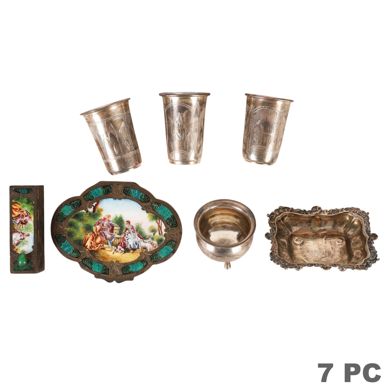 Antique 800 Silver Compacts and 84 Silver Cups LOT (1 of 8)