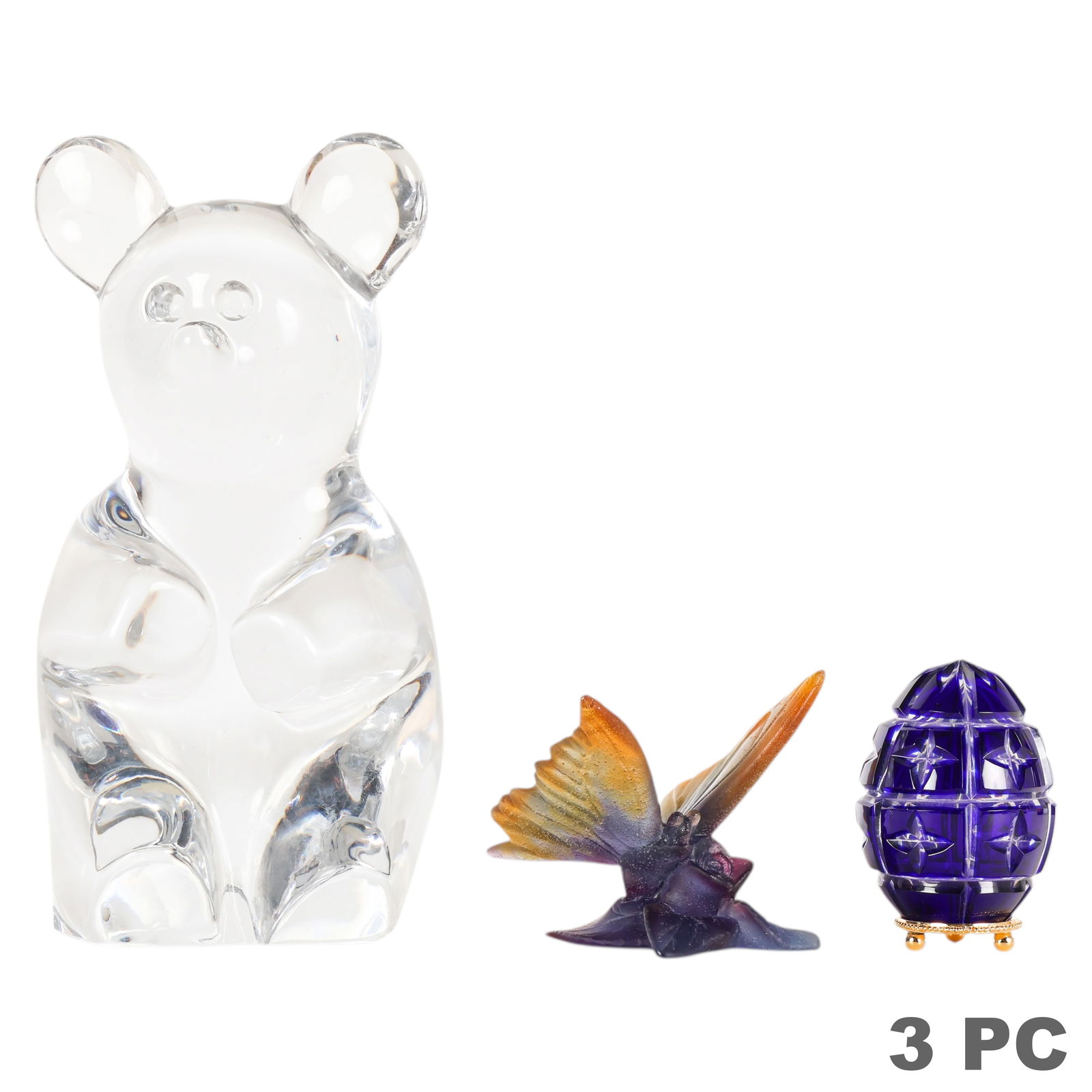 Daum Crystal Bear, Butterfly & Faberge Egg 3pc LOT (1 of 10)