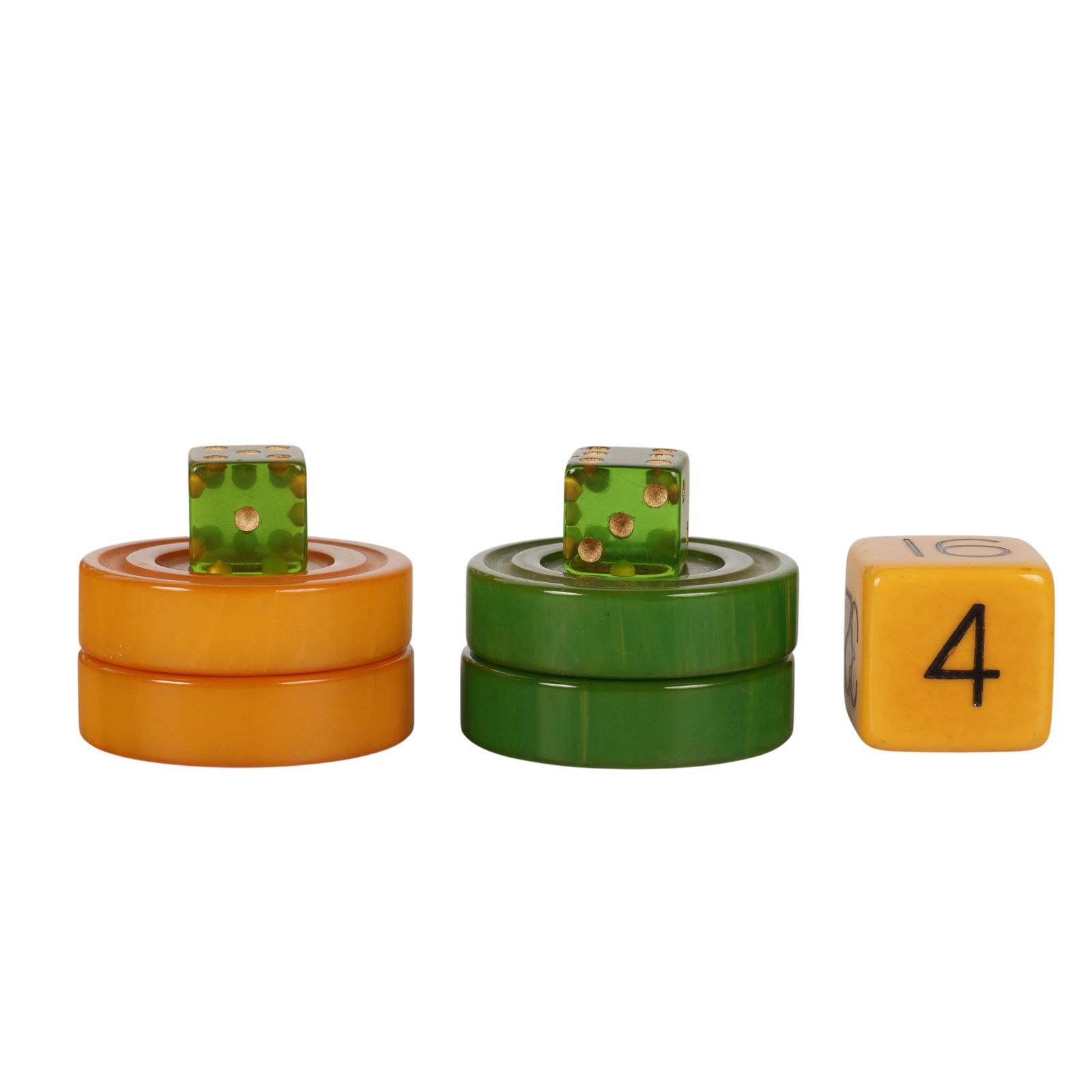Green & Butterscotch Bakelite Backgammon Game SET - 5
