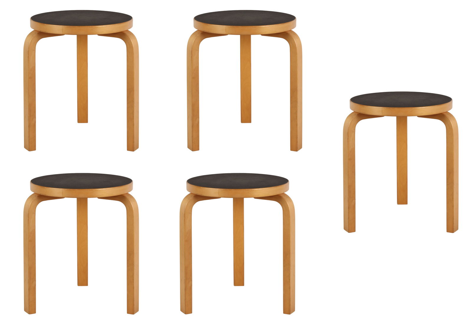 Alvar Aalto Artek Bentood Stacking Stools 5pc SET (1 of 8)