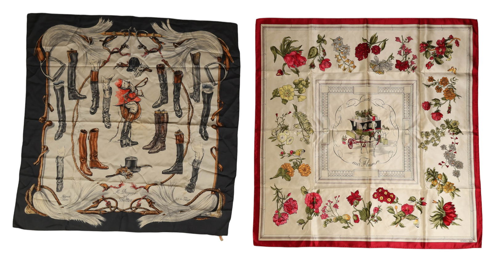 Hermes Paris Luxury Designer Silk Scarves 2pc LOT (1 of 8)