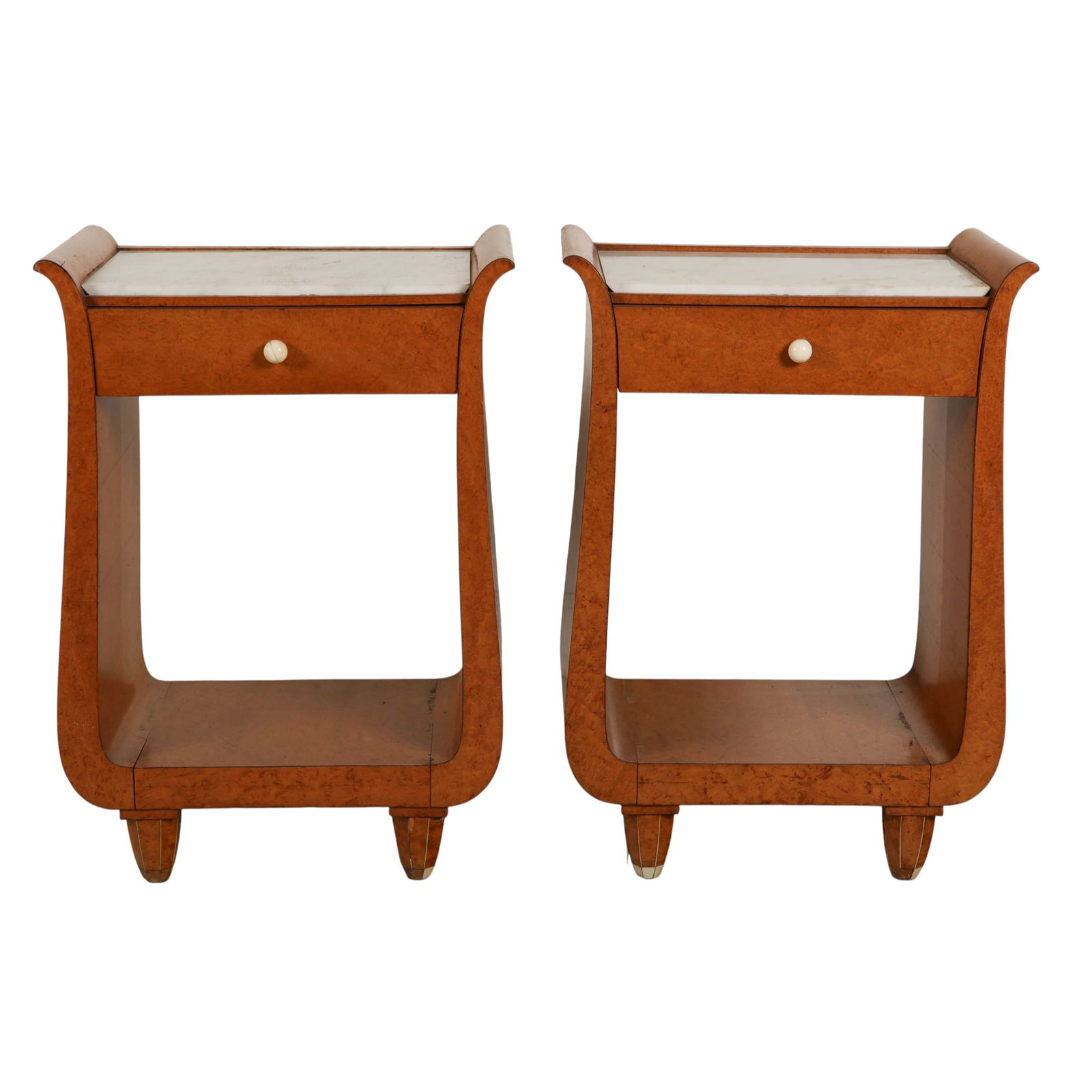 Pair of French Art Deco Burl Veneer Bedside Tables (1 of 7)