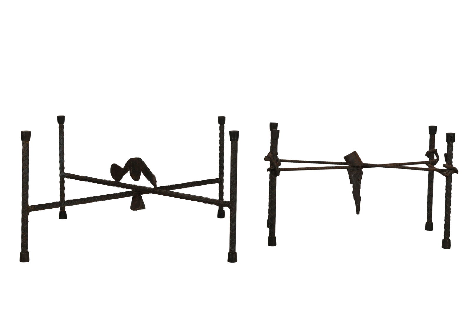 2 x Forged Wrought Iron Table Bases w/ 1 Glass Top (1 of 7)