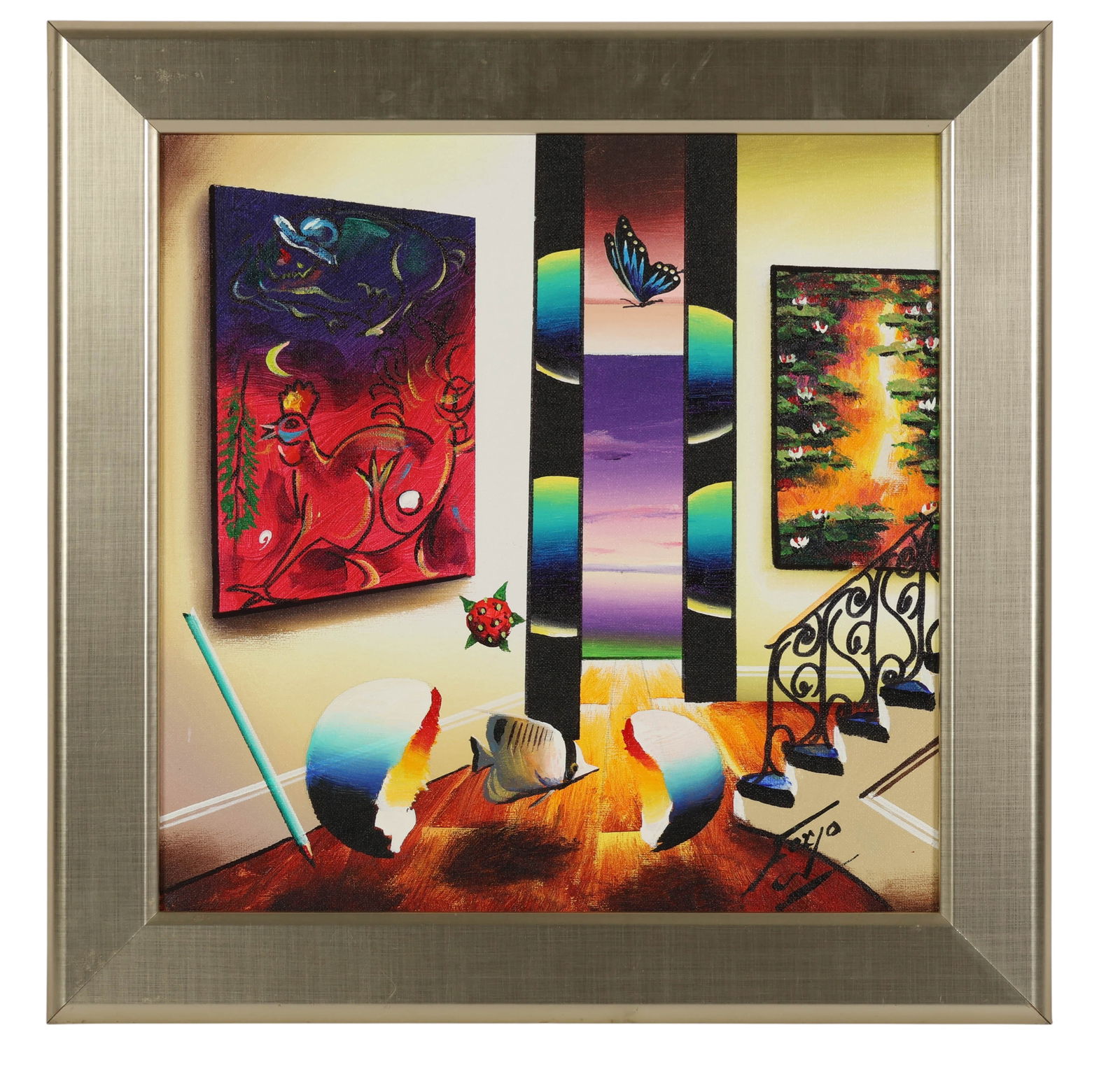 Ferjo b.1946 Chagall Monet Setting Sun Painting (1 of 6)