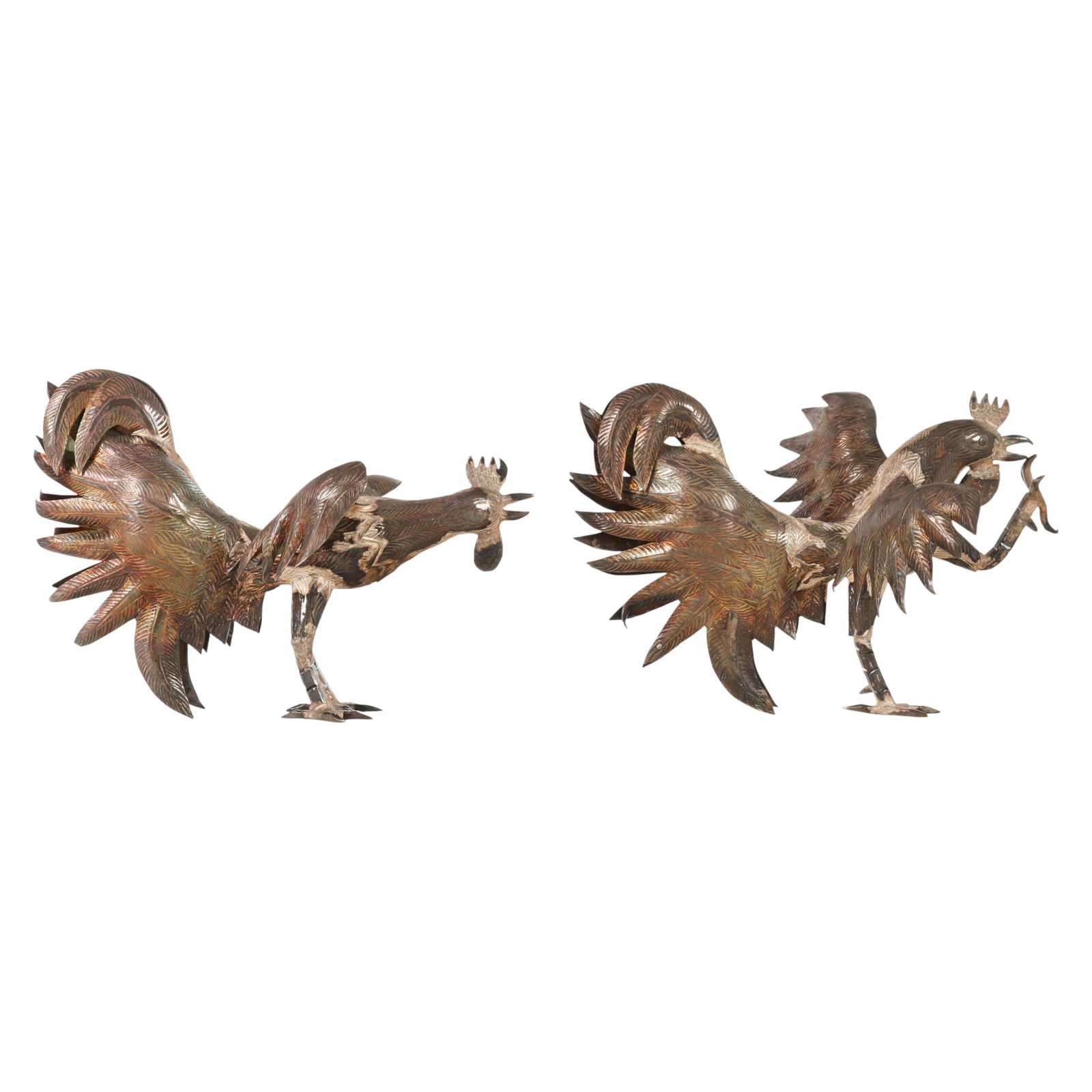 950 Silver Pair Fighting Cock Roosters 104 Grams (1 of 5)