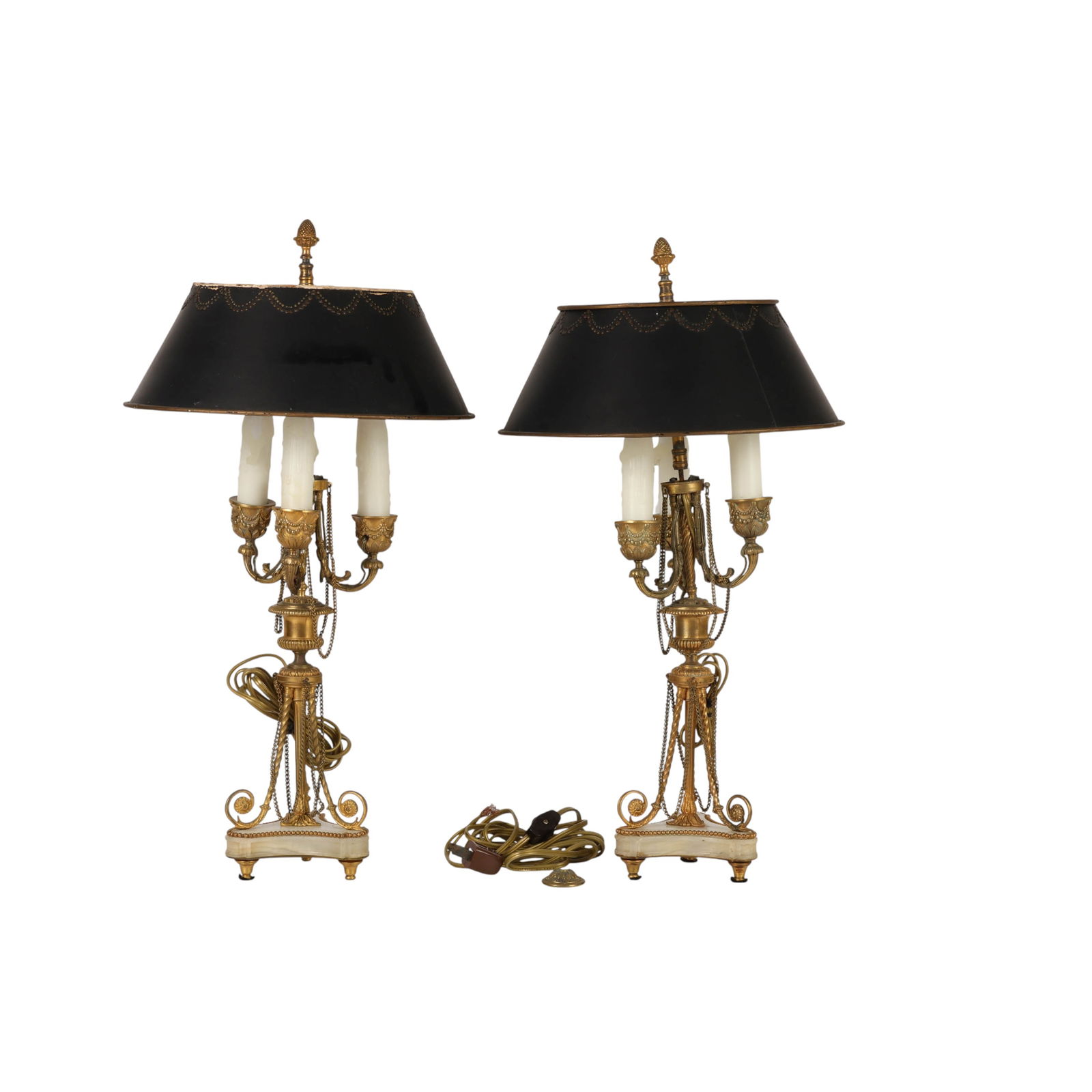 Pair French Bronze Mounted Marble Candlestick Lamp (1 of 7)