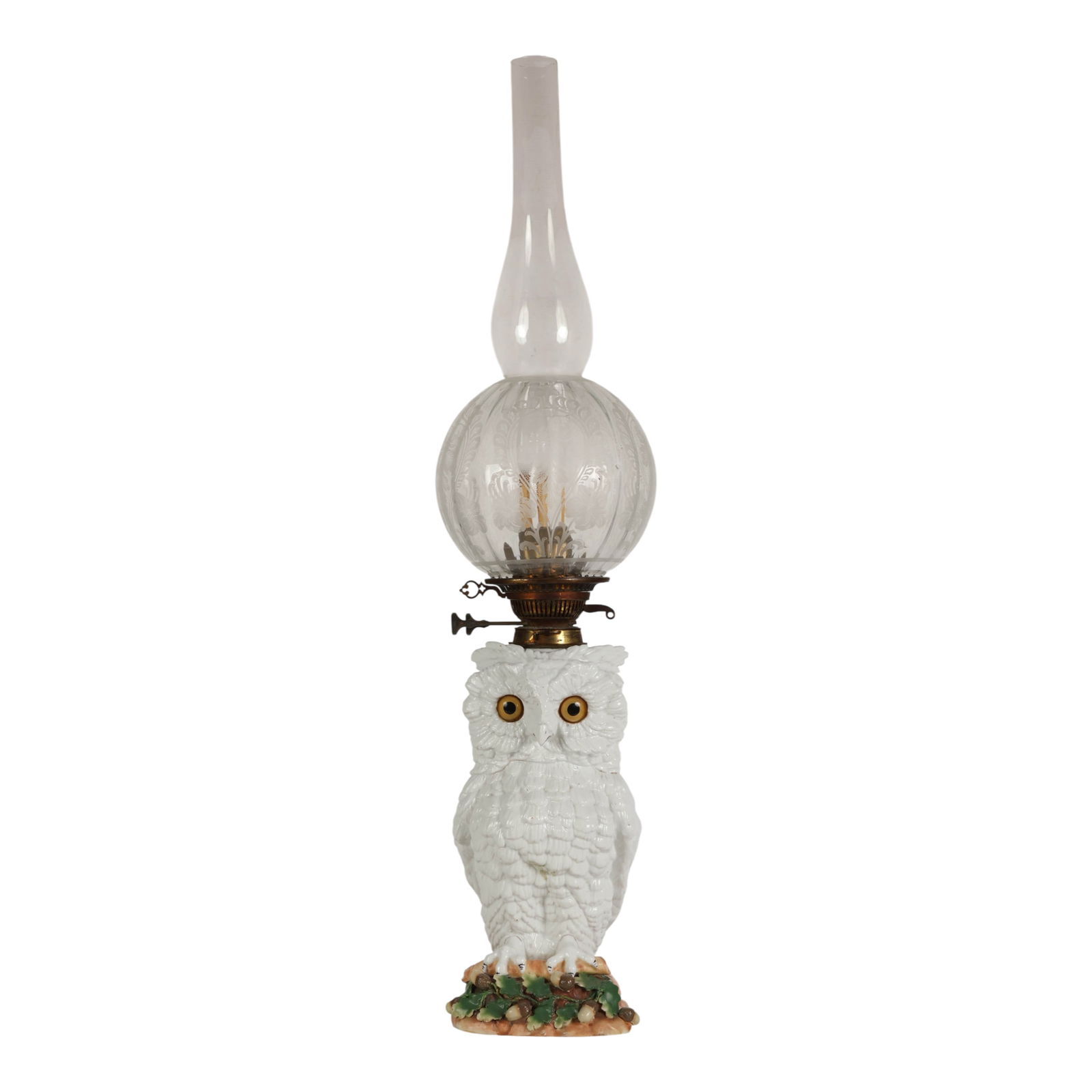 Antique Victorian Ceramic Owl Electrified Oil Lamp (1 of 8)