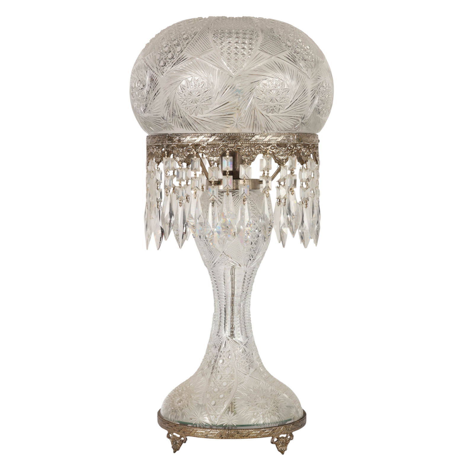 American Brilliant Cut Glass Lamp with Crystals (1 of 7)