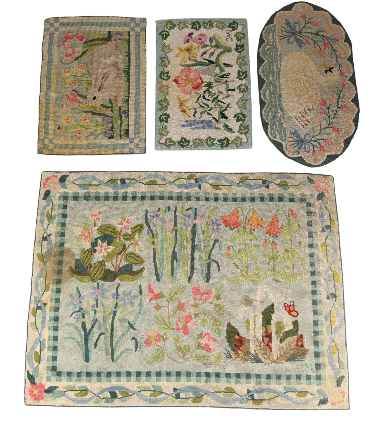 Claire Murray Garden Swan Rabbit Wool Rugs 4pc LOT (1 of 10)