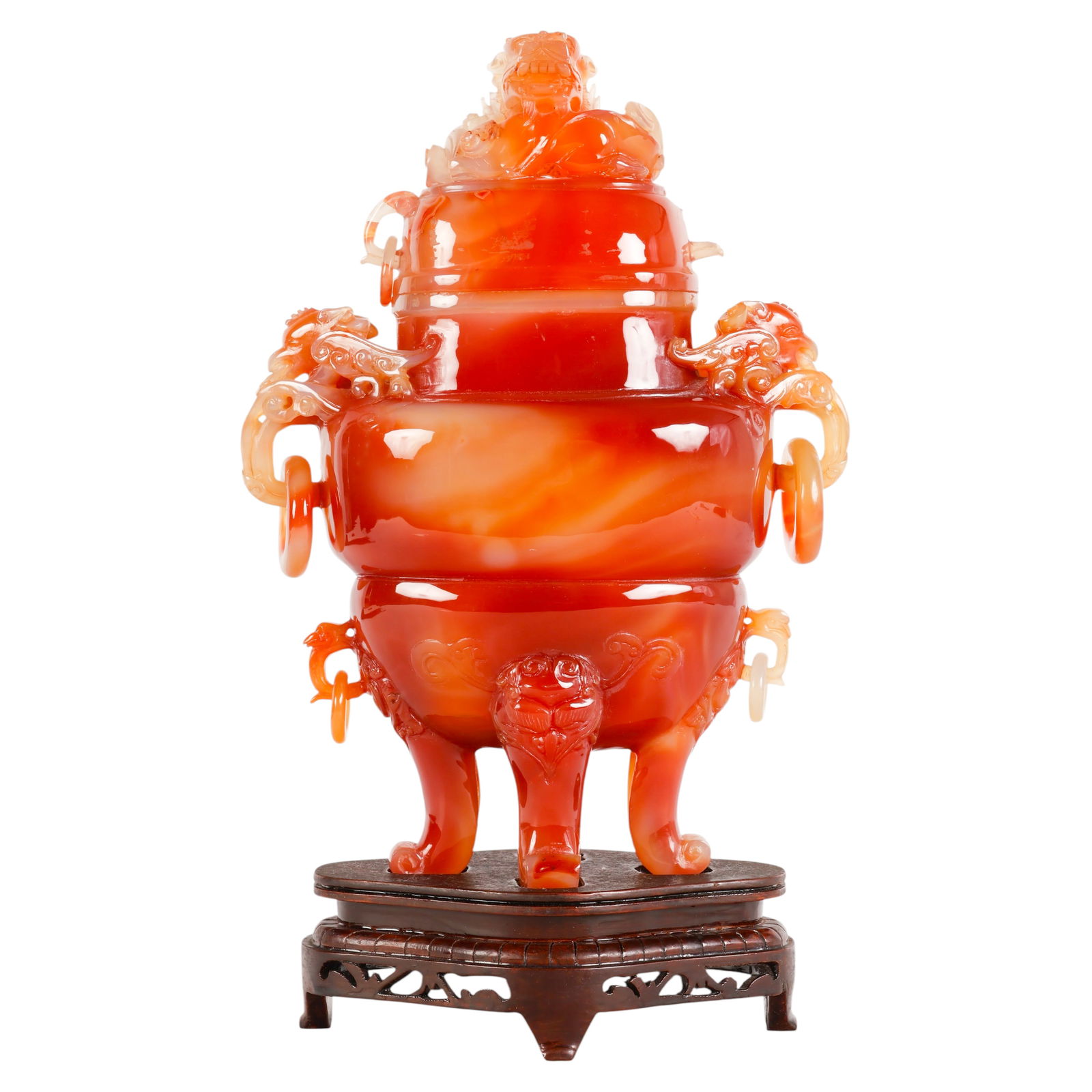 Chinese Carved Carnelian Lidded Censer Vessel (1 of 9)