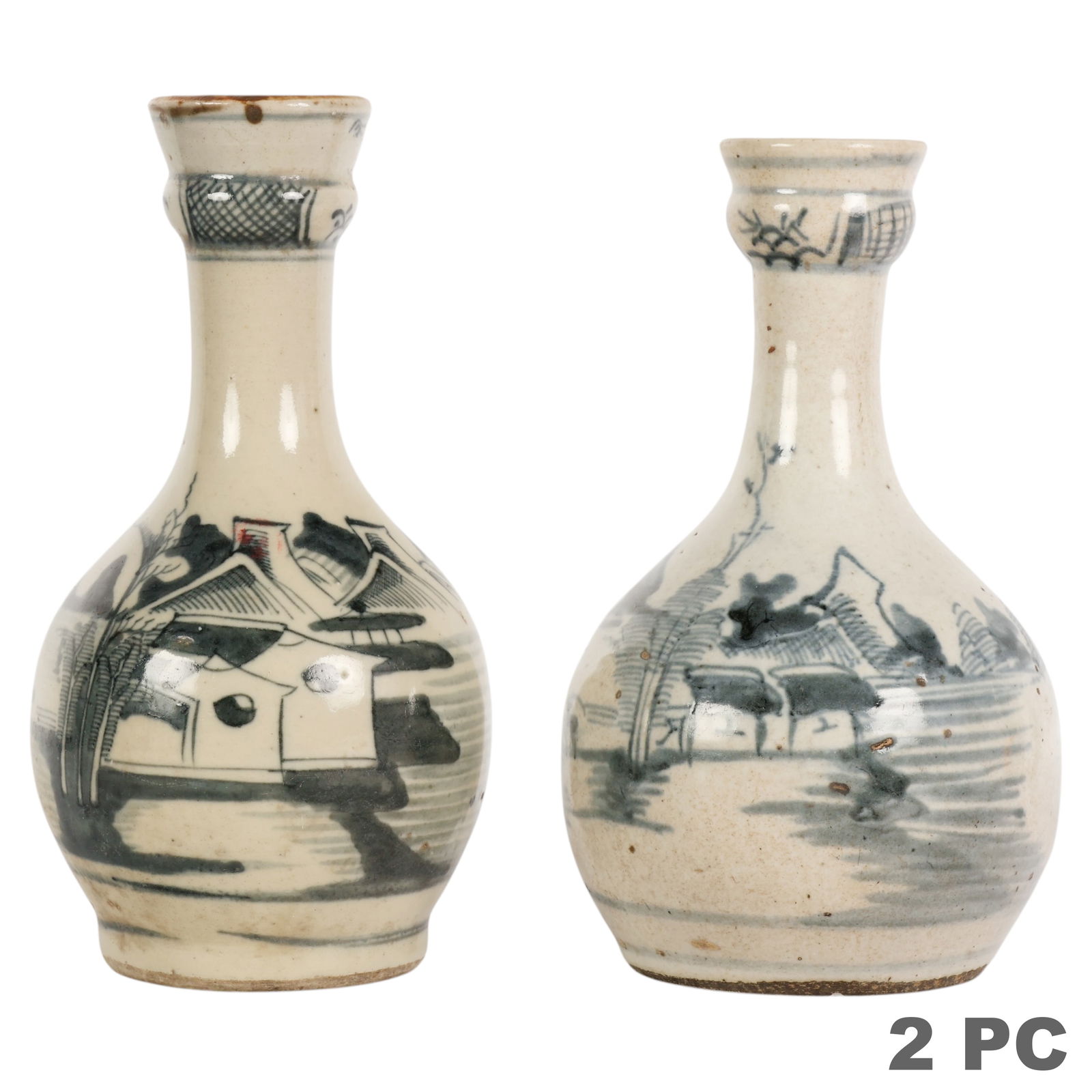 Chinese Antique Blue & White Porcelain Bottle LOT (1 of 8)