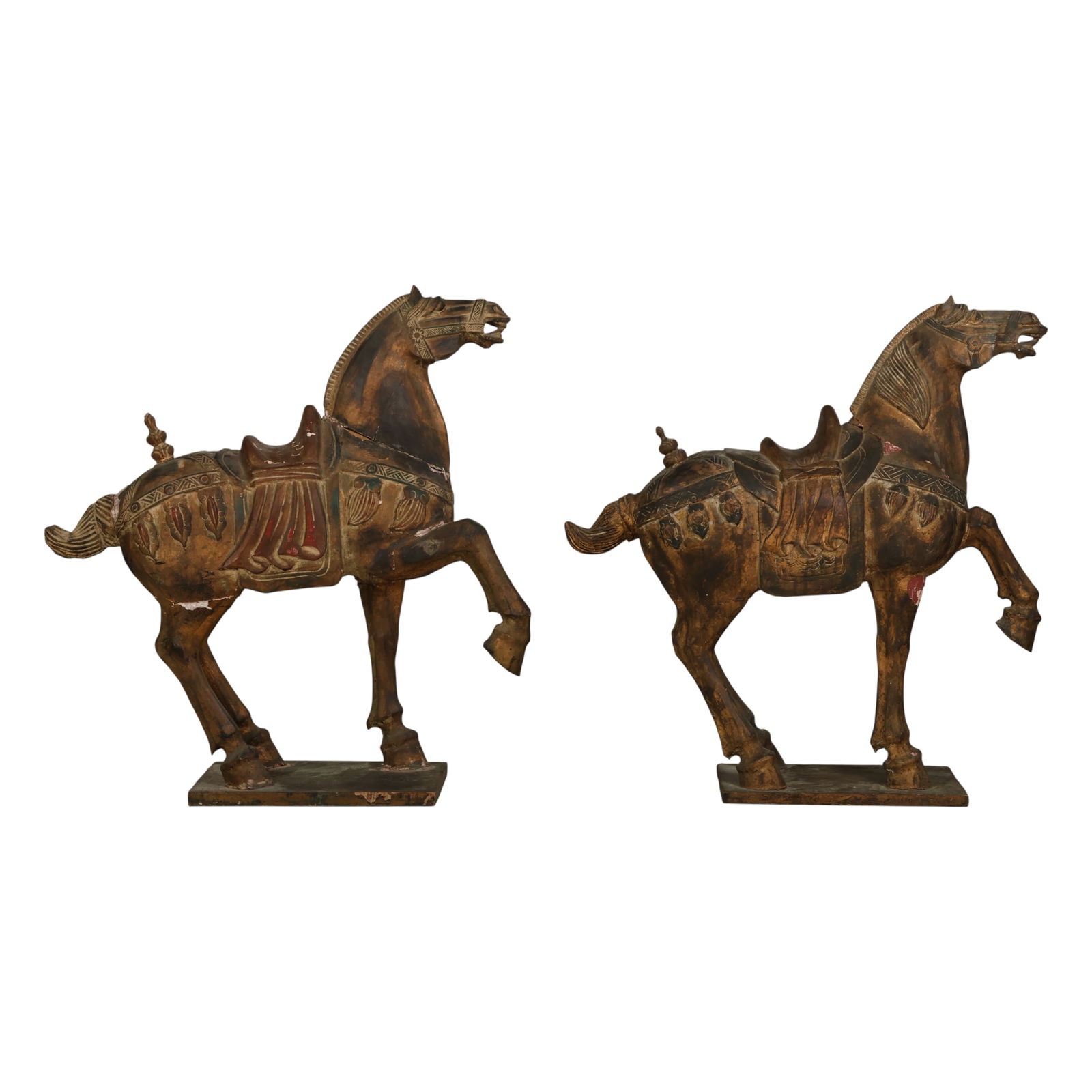 Chinese Pair of Carved Wood Tang Horse Sculptures (1 of 9)