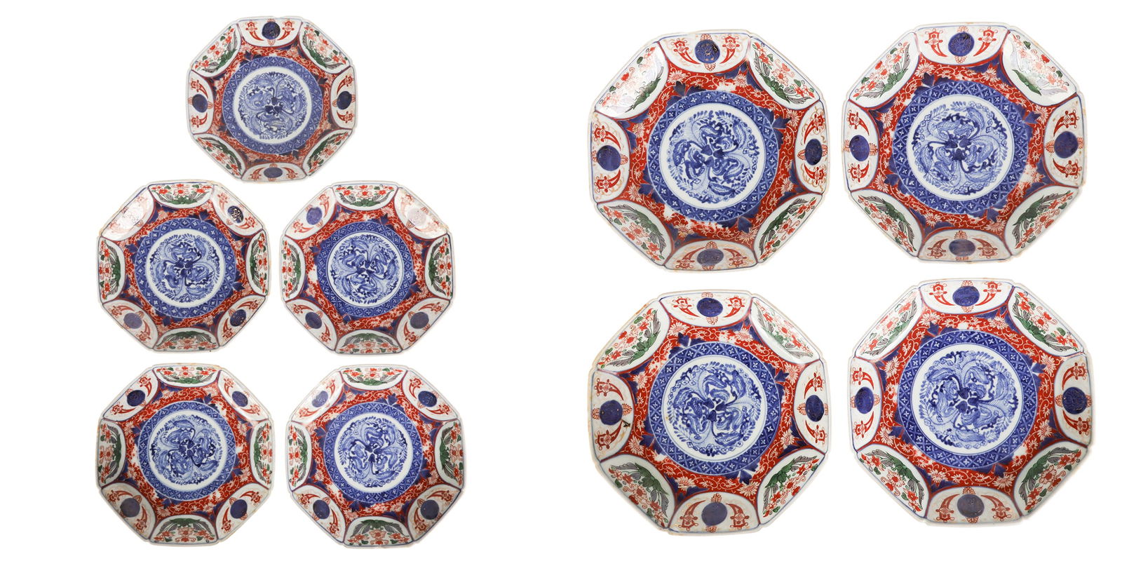 Chinese Porcelain Imari Style Octagonal Plates 9pc (1 of 9)