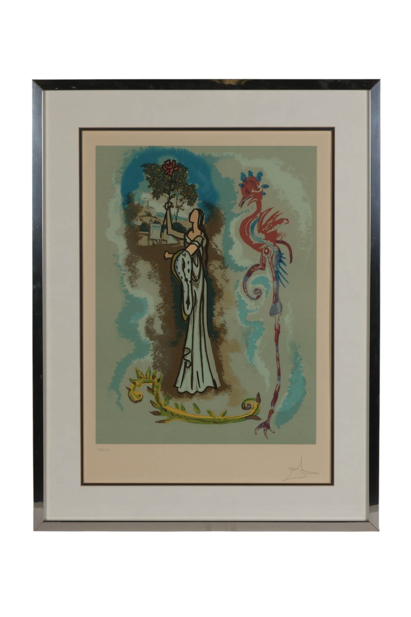 Dali 1904-1989 Rowena Ivanhoe LE Lithograph SIGNED: Description:Salvador Dali (Spanish, 1904-1989), Rowena, color lithograph on paper from the Ivanhoe Suite, created in 1978. The composition depicts a female figure with accompanying figural and animal 