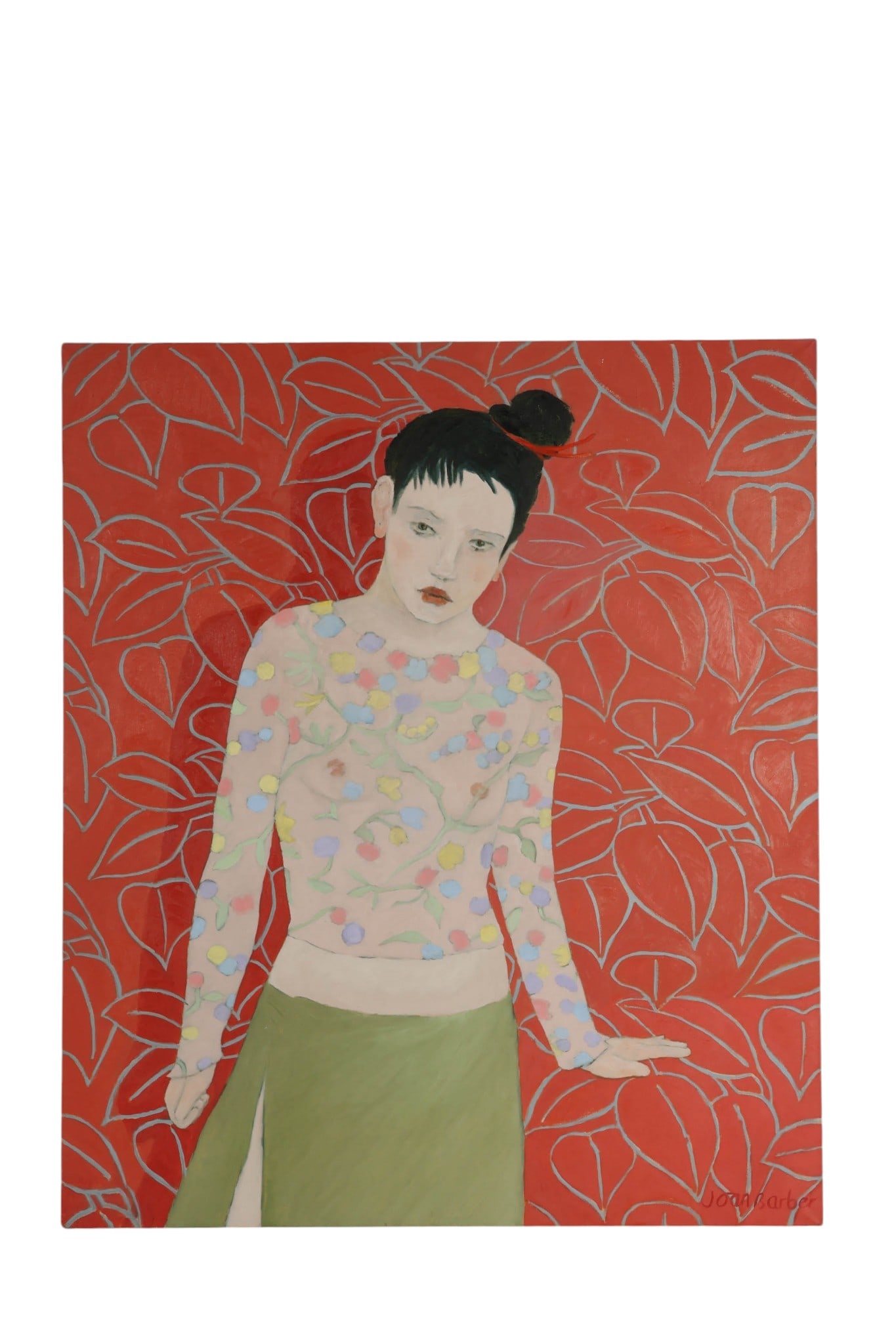 Joan Barber b.1941 Red Leaves Portrait Painting (1 of 6)