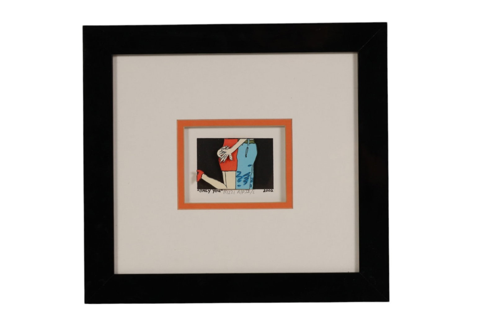 James Rizzi 1950-2011 Only You 3D Art Screenprint: James Rizzi (American, 1950-2011), Only You, a hand colored three dimensional screenprint depicting the lower half of a stylized female figure shown in profile with bent leg wearing a red skirt and re