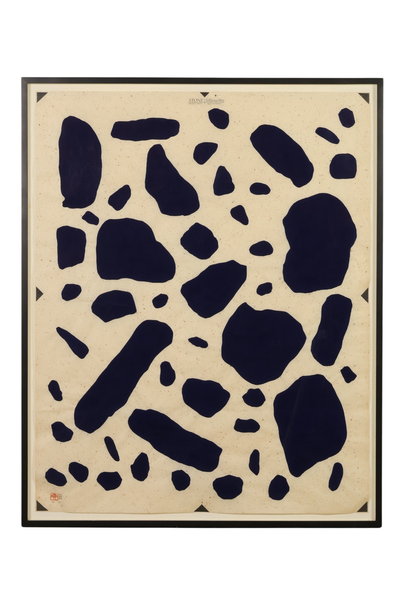 Charles Luce b.1947 "Stone Silhouettes" Painting: Charles Luce (American, born 1947), Stone Silhouettes Stones for Viewing Stones for Stacking Composite, 1998, a gouache on chiri paper composition featuring an abstract arrangement of organic forms re