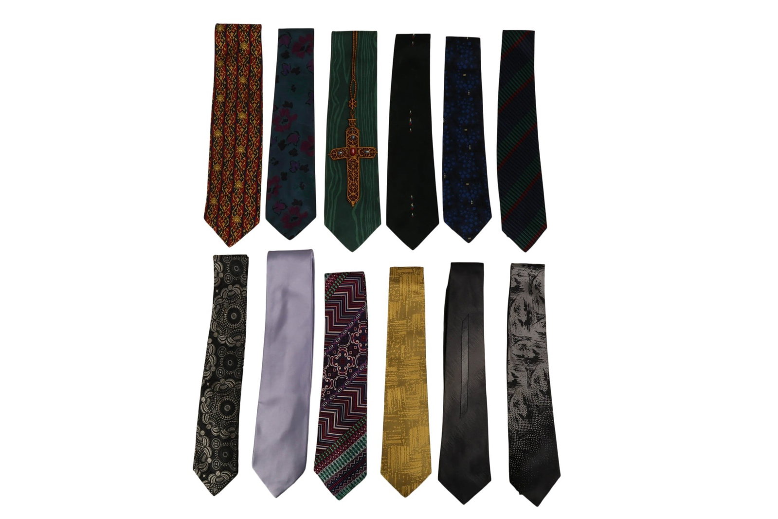 Versace & Brioni Designer Silk Neck Ties 12pc. LOT: Gianni Versace and Brioni, estate lot of twelve luxury designer men's silk ties including ten Giani Versace examples one Brioni tie and one unmarked example. The collection showcases bold patterns and