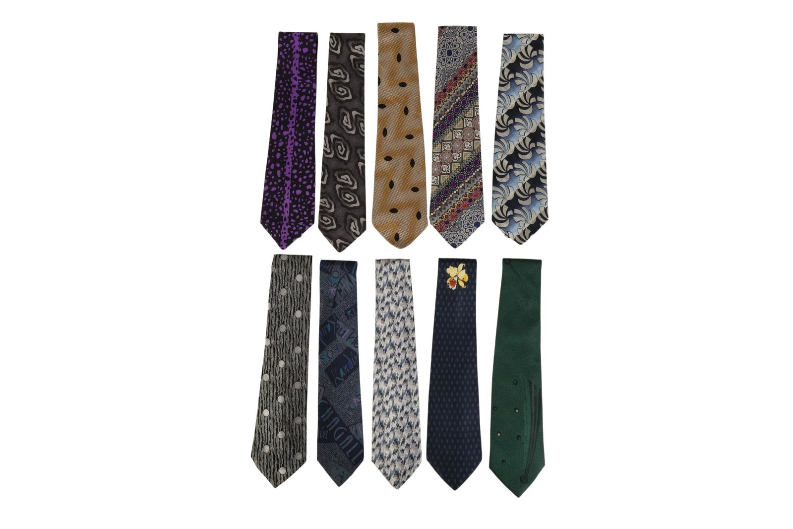 Gianni Versace Designer Italian Mens Silk Ties 10p: Gianni Versace, Italy collection of luxury designer silk neckties featuring intricate geometric compositions abstract patterns stylized florals graphic text motifs polka dots and ornate paisley design
