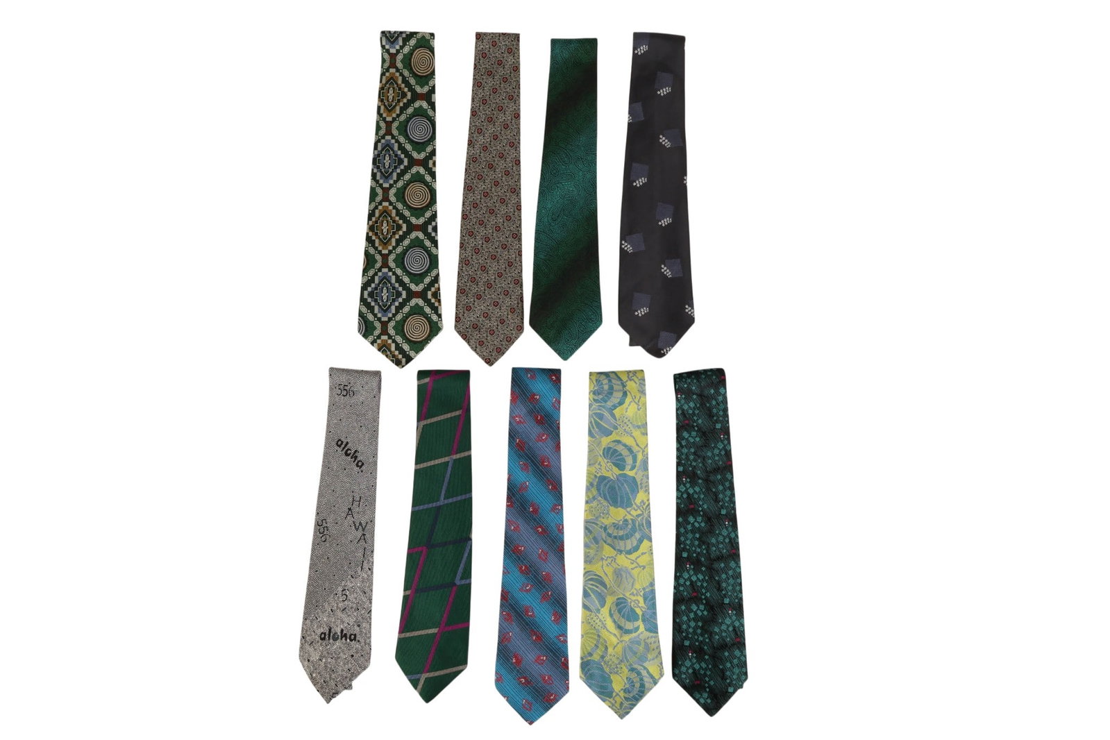Gianni Versace Italian Designer Neck Ties 9pc. LOT: Gianni Versace, Italy luxury men's silk neck ties including a total of nine examples. Each tie features distinctive patterns including geometric motifs abstract compositions stylized florals micro pat