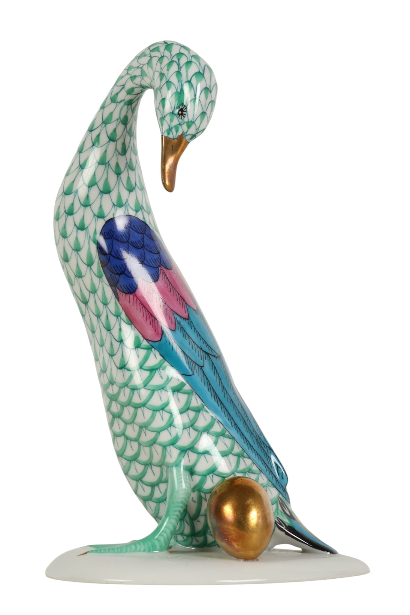 Herend Porcelain Green Fishnet Goose with Gold Egg (1 of 6)