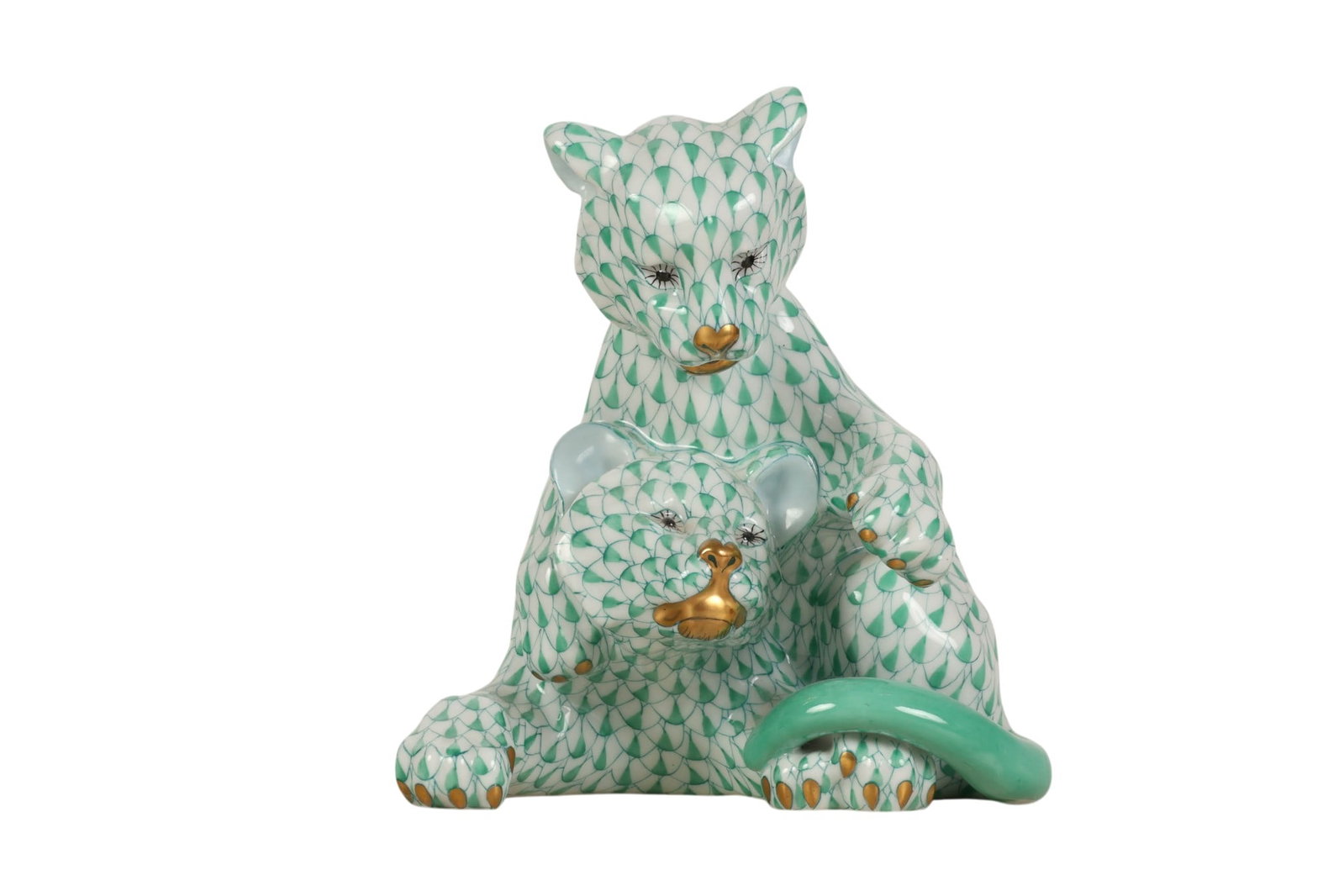 Herend Lion Cubs Green Fishnet Porcelain Figurine (1 of 6)