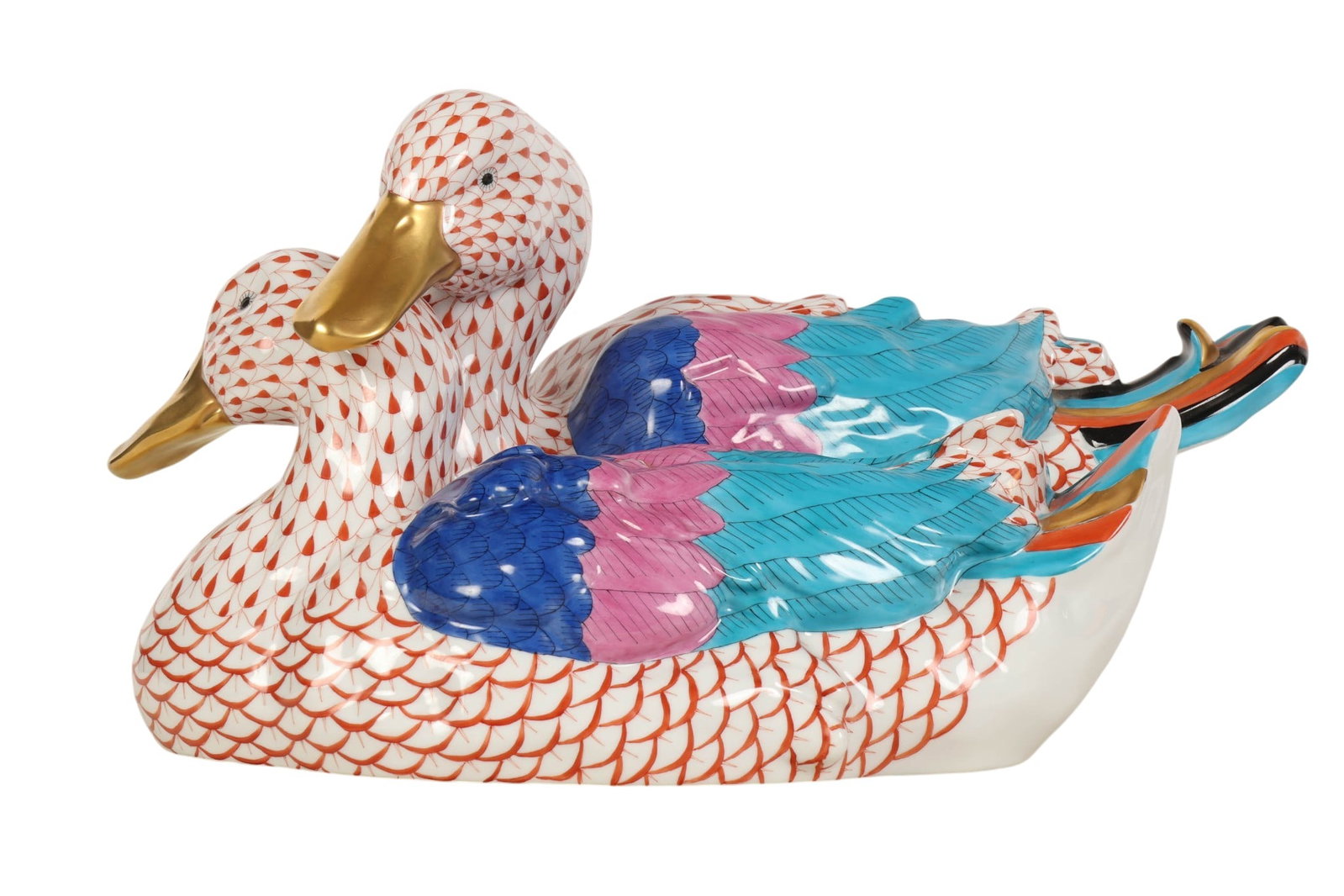 Herend Ducks Rust Fishnet Large Porcelain Figurine (1 of 6)
