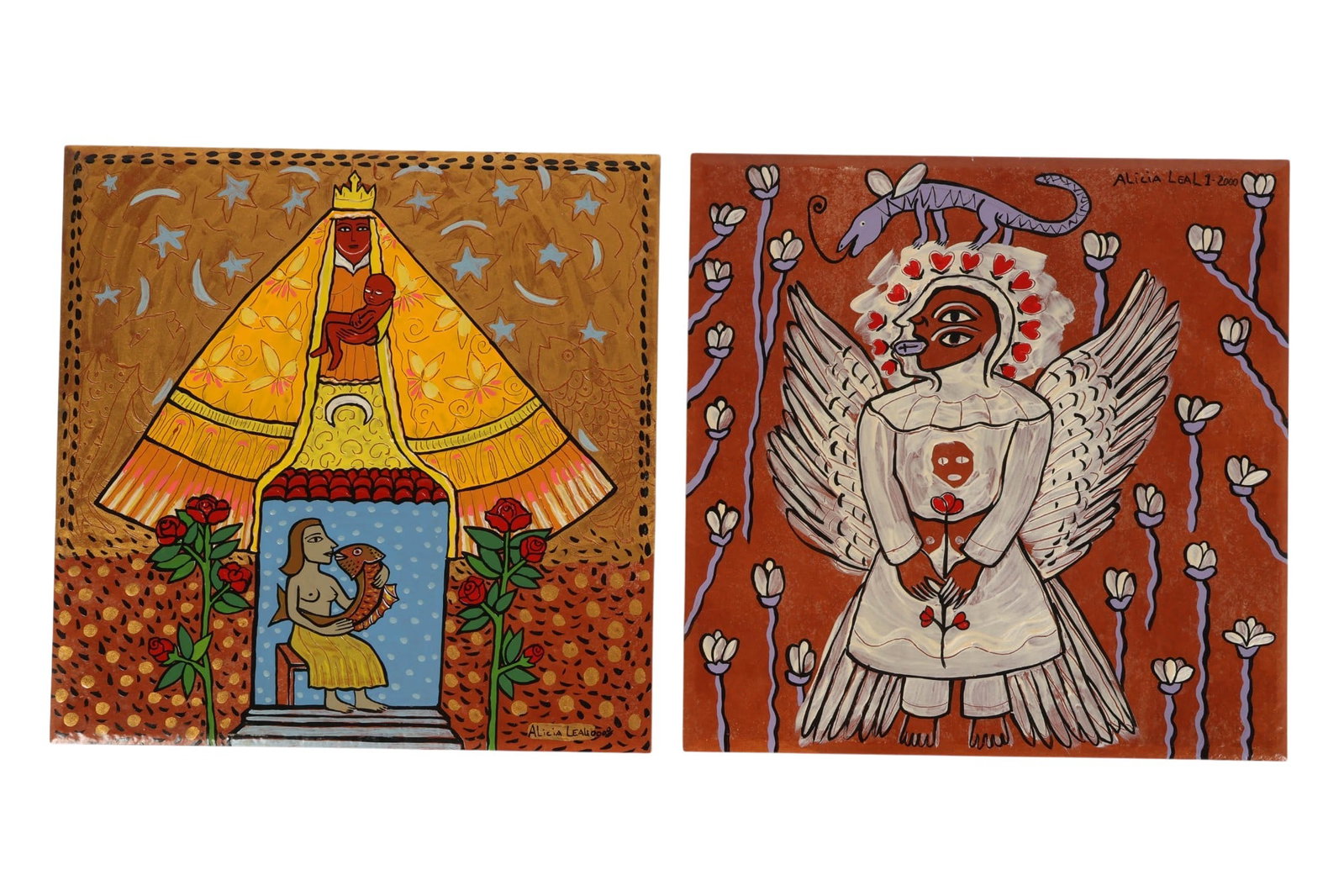 Alecia Leal b.1957 Cuban Ceramic Painted Tiles LOT (1 of 6)