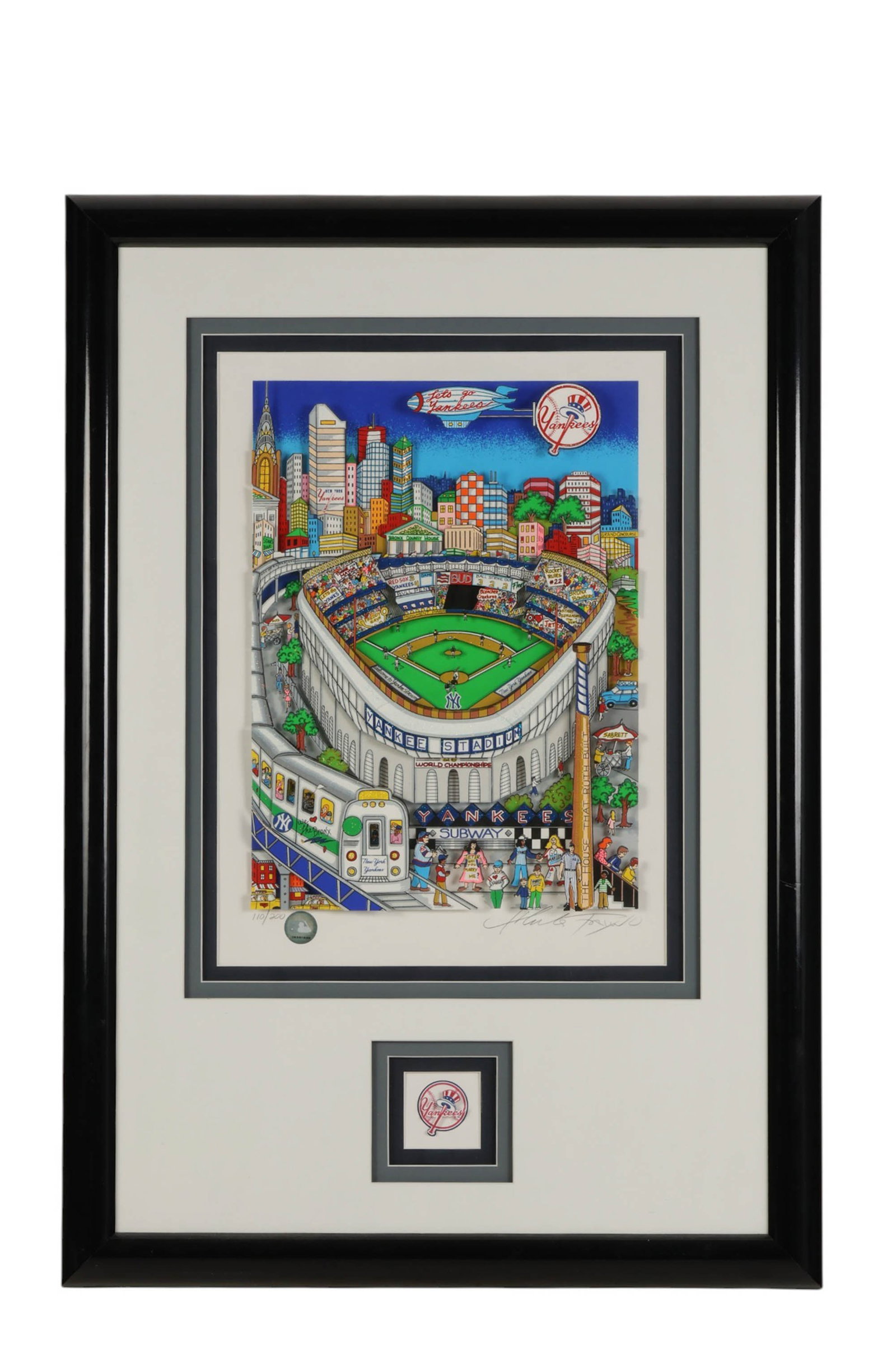 Charles Fazzino b.1955 Yankee Stadium Litho SIGNED: Charles Fazzino (American, born 1955), a three-dimensional Pop Art serigraph depicting Yankee Stadium filled with fans and surrounded by a vibrant New York City skyline, featuring the iconic Yankees l