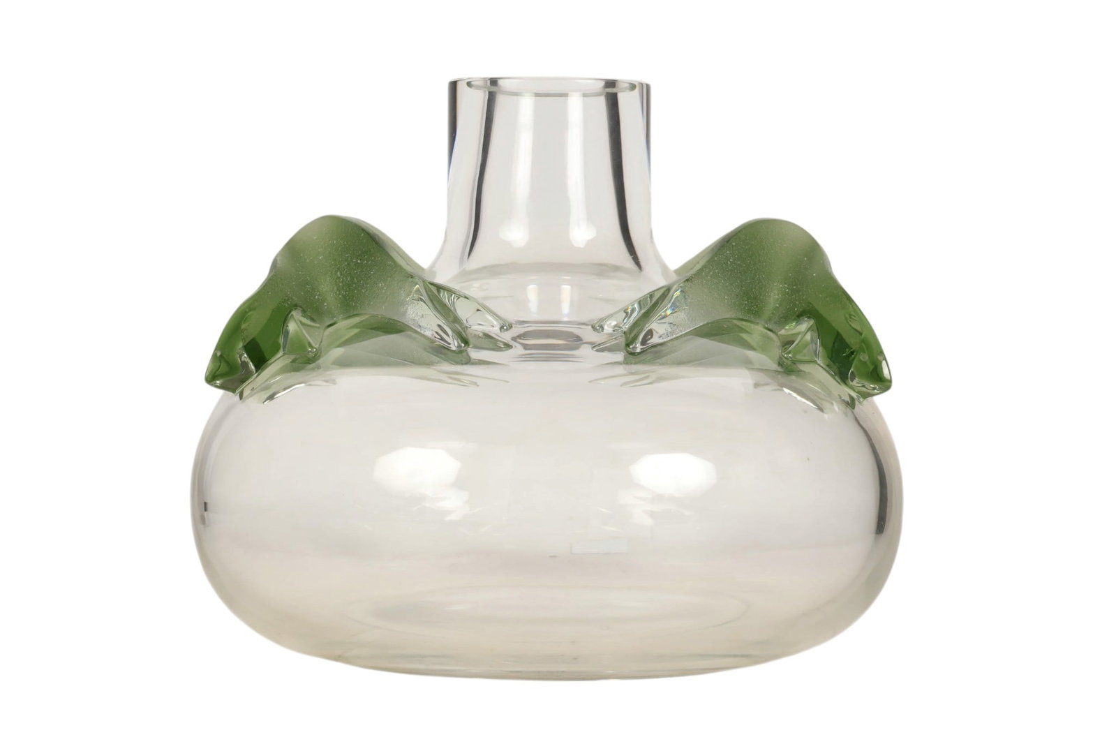 Lalique French Crystal Sculpted Green Saghir Vase (1 of 6)