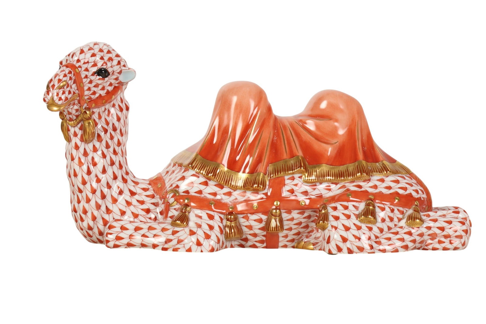 Herend Camel Lying Rust Fishnet Porcelain Figurine (1 of 6)