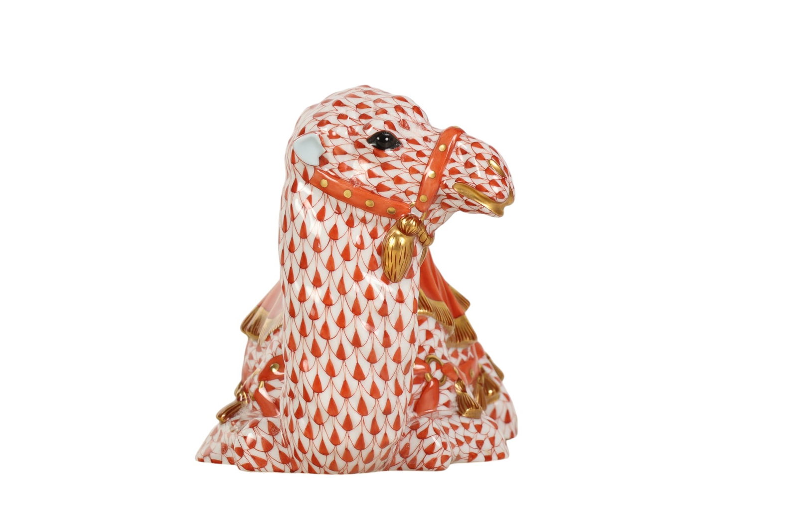 Herend Camel Lying Rust Fishnet Porcelain Figurine - 3