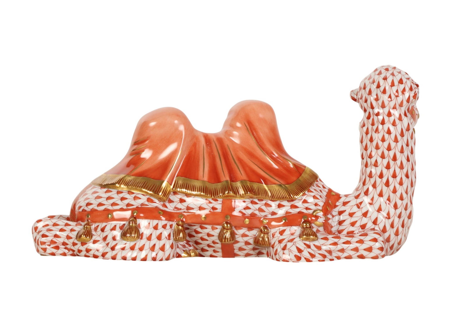 Herend Camel Lying Rust Fishnet Porcelain Figurine - 4