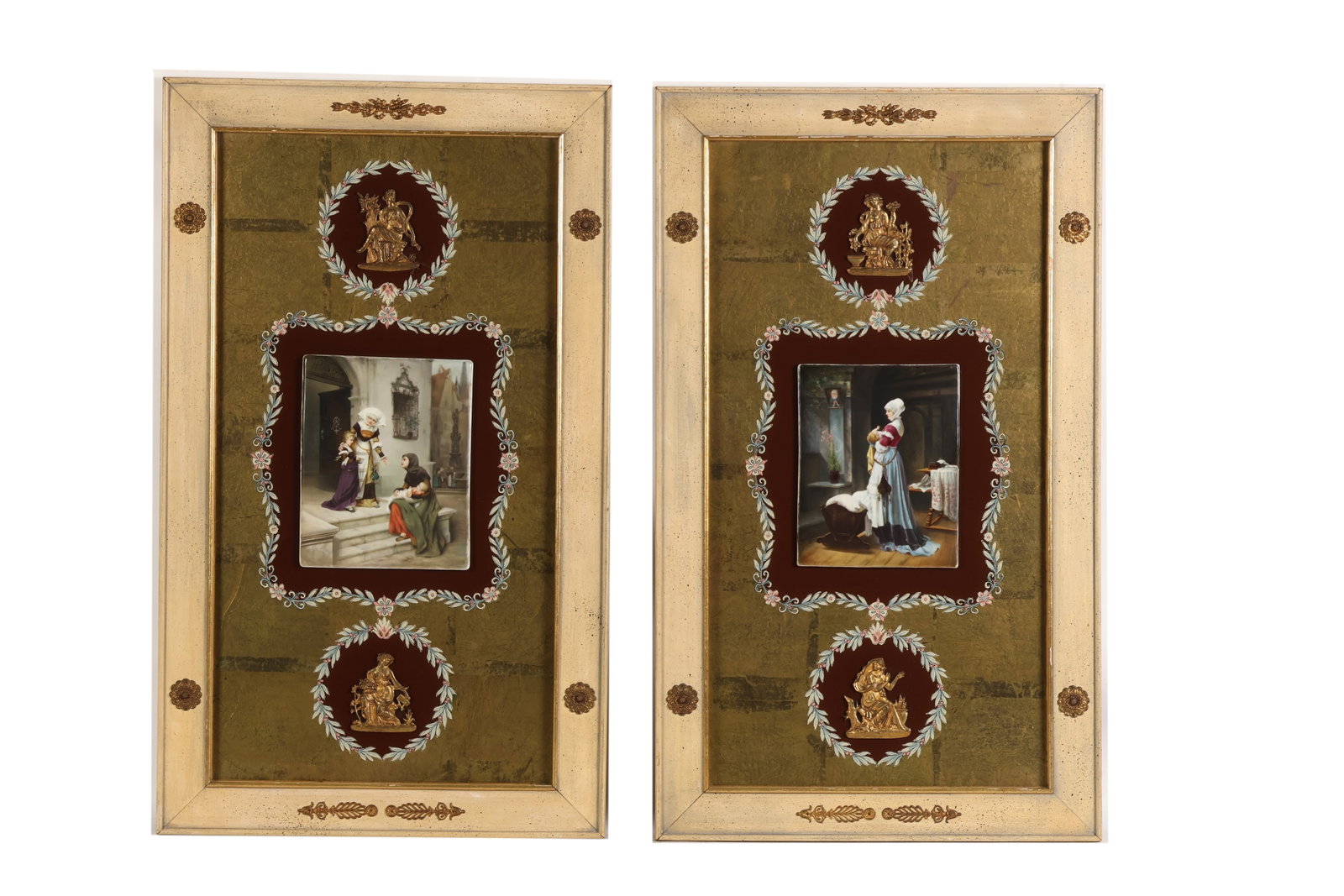 KPM Pair Porcelain Plaques On Gold Mirrored Frames (1 of 7)