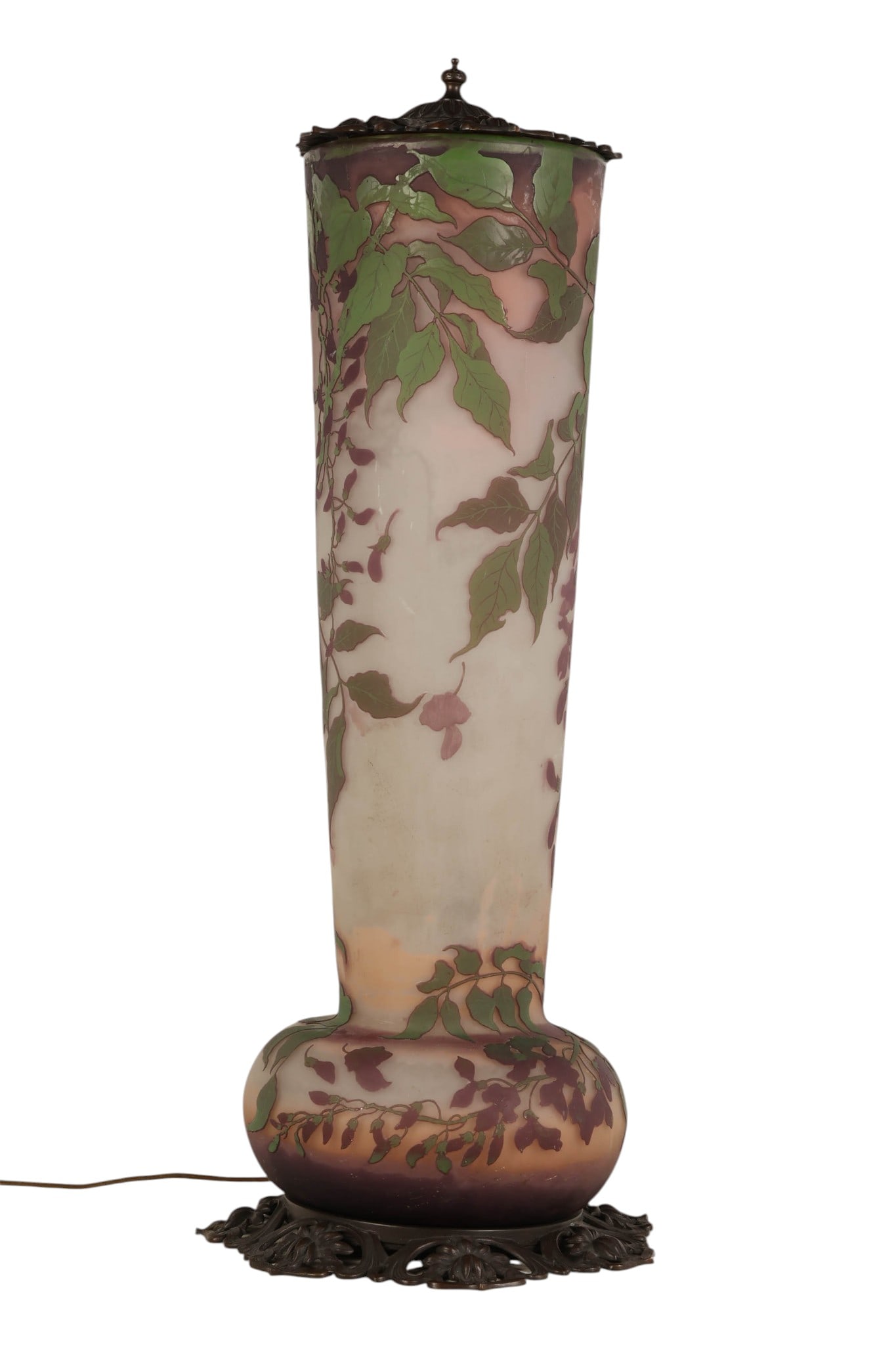 French Cameo Glass & Bronze Floor Lamp after Galle (1 of 6)
