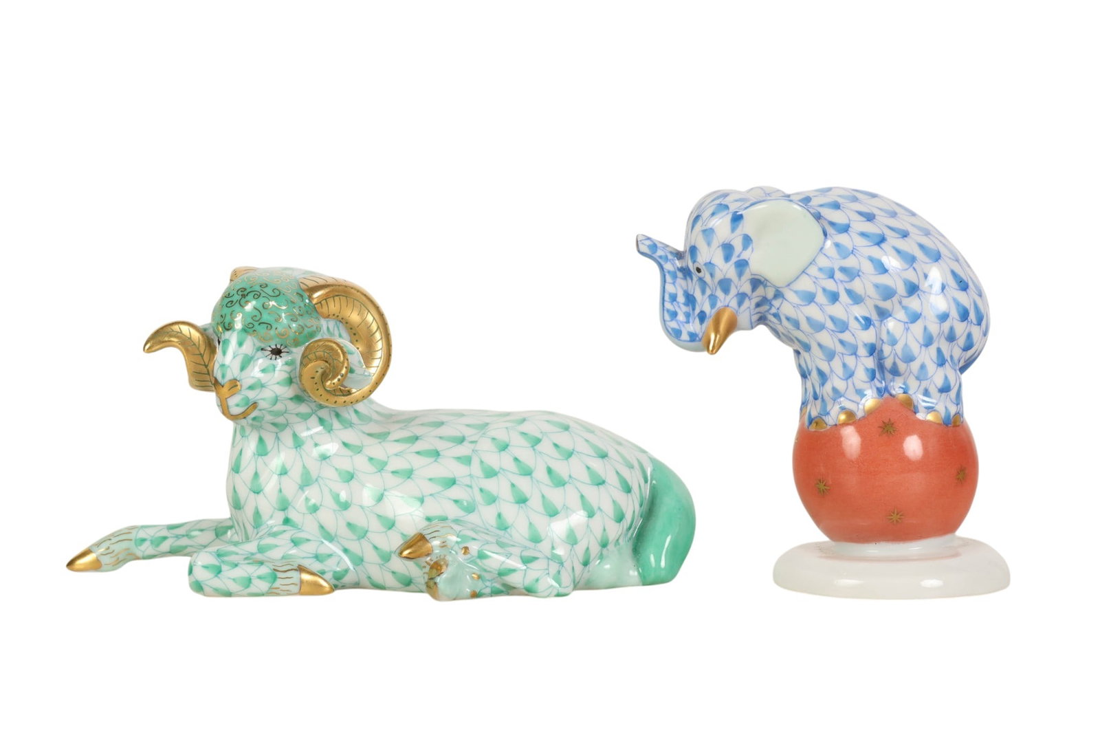 Herend Elephant & Ram Fishnet Porcelain Figurines (1 of 6)
